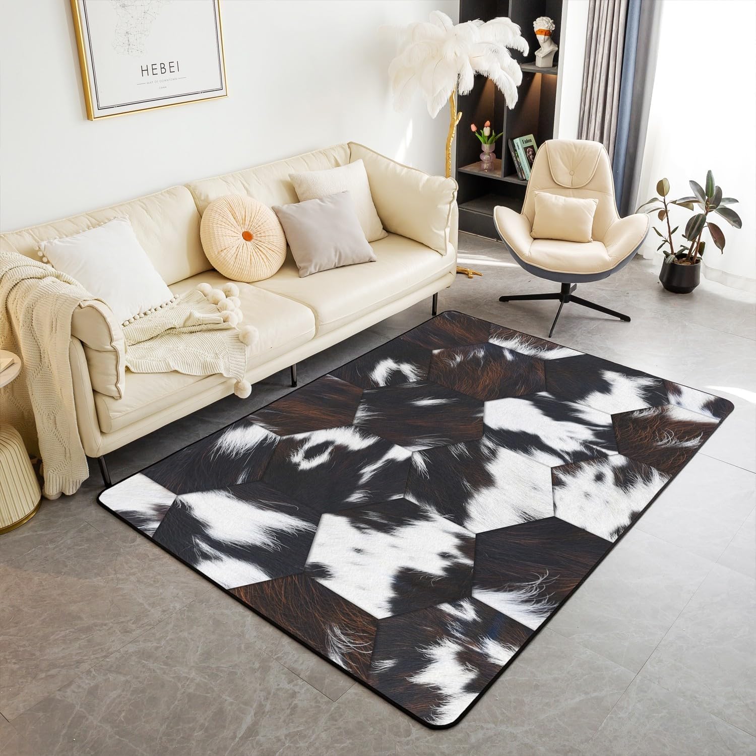 Tapis antidérapant moderne texture animale 3D lavable pour chambre et bureau