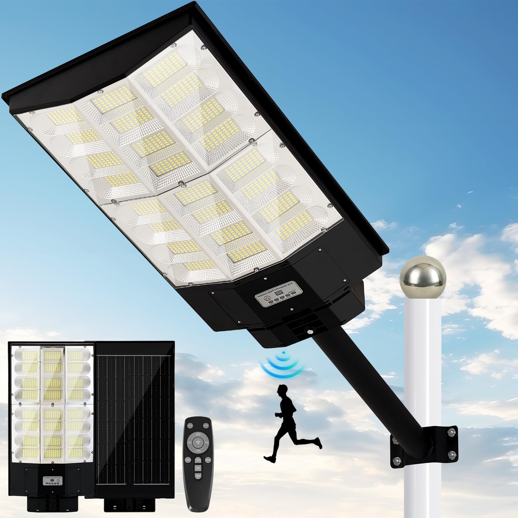 INSDEA 8200W Solar Street Light with Motion Sensor, 8200LM Dusk to Dawn Solar Flood Lights, Outdoor Waterproof LED Security Lights for Garden, Yard, Parking Lot