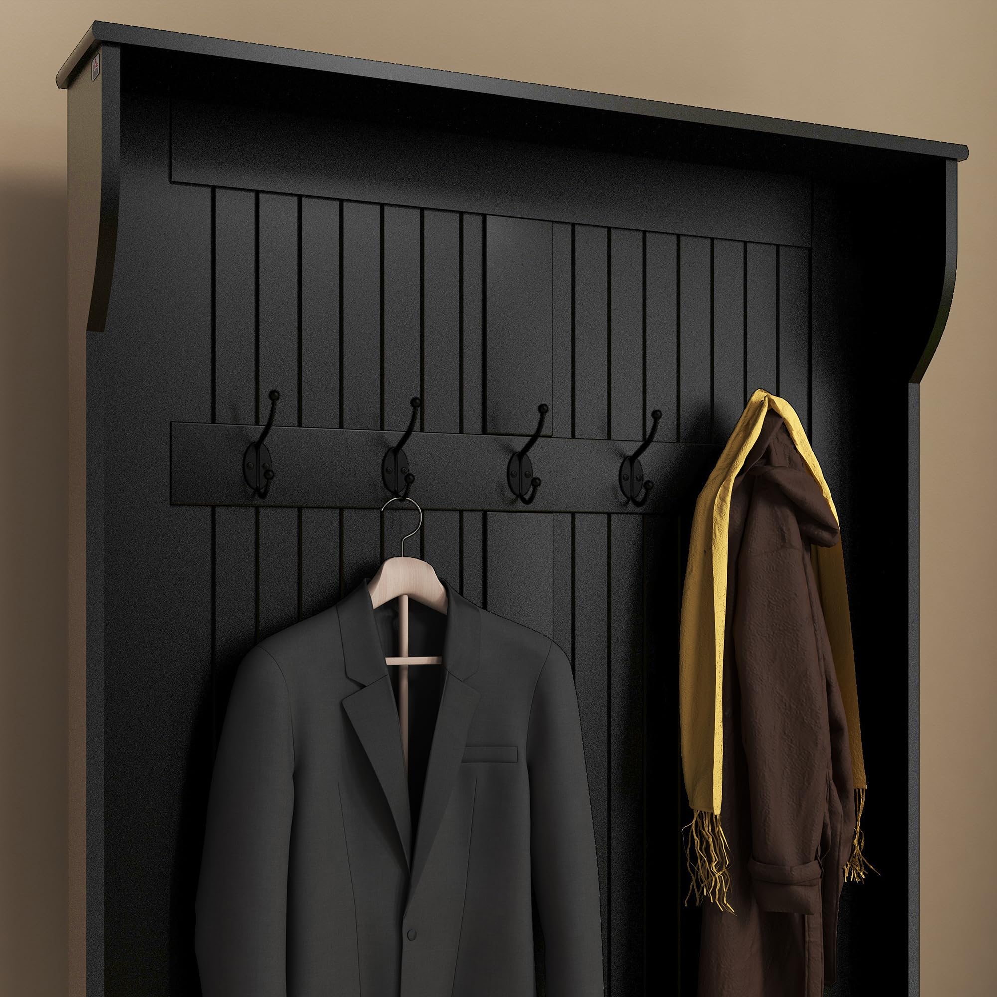 HOMCOM Perchero Zapatero, Perchero Entrada Recibidor con Banco de Almacenamiento y 5 Ganchos, Estilo Moderno, para Pasillo Dormitorio, 96x34x179,7 cm, Negro