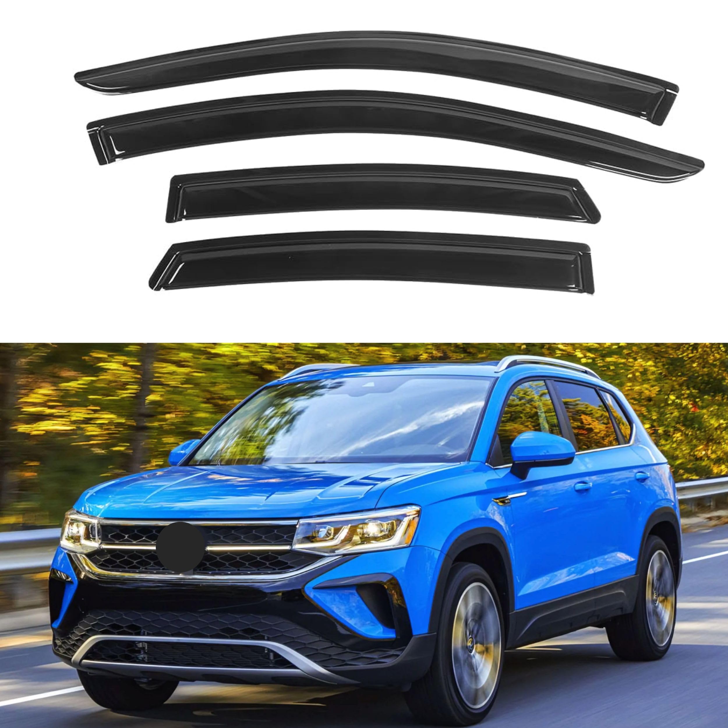Window Visor Rain Guards (4-Piece Set) - Tape-On Side Window Deflectors For 2018-2024 Volkswagen Tiguan, PC Plastic, Smoked