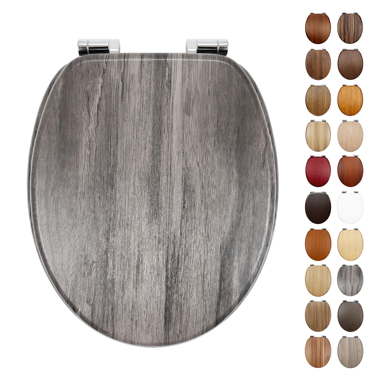 Fanmitrk Grey Wooden Toilet Seat Soft Close with Adjustable Solid Zinc Alloy Hinges, MDF Wood Oval Toilet Seats with Bottom Fixings, Easy to Clean and Install (BLG210-1) โ image 1