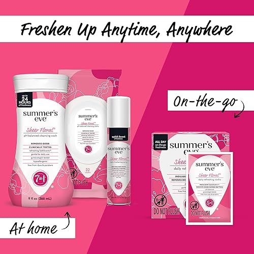 Miniatura 5 de Summer's Eve Toallitas de limpieza femeninas, Sheer Floral, 32 unidades, paquete de 12