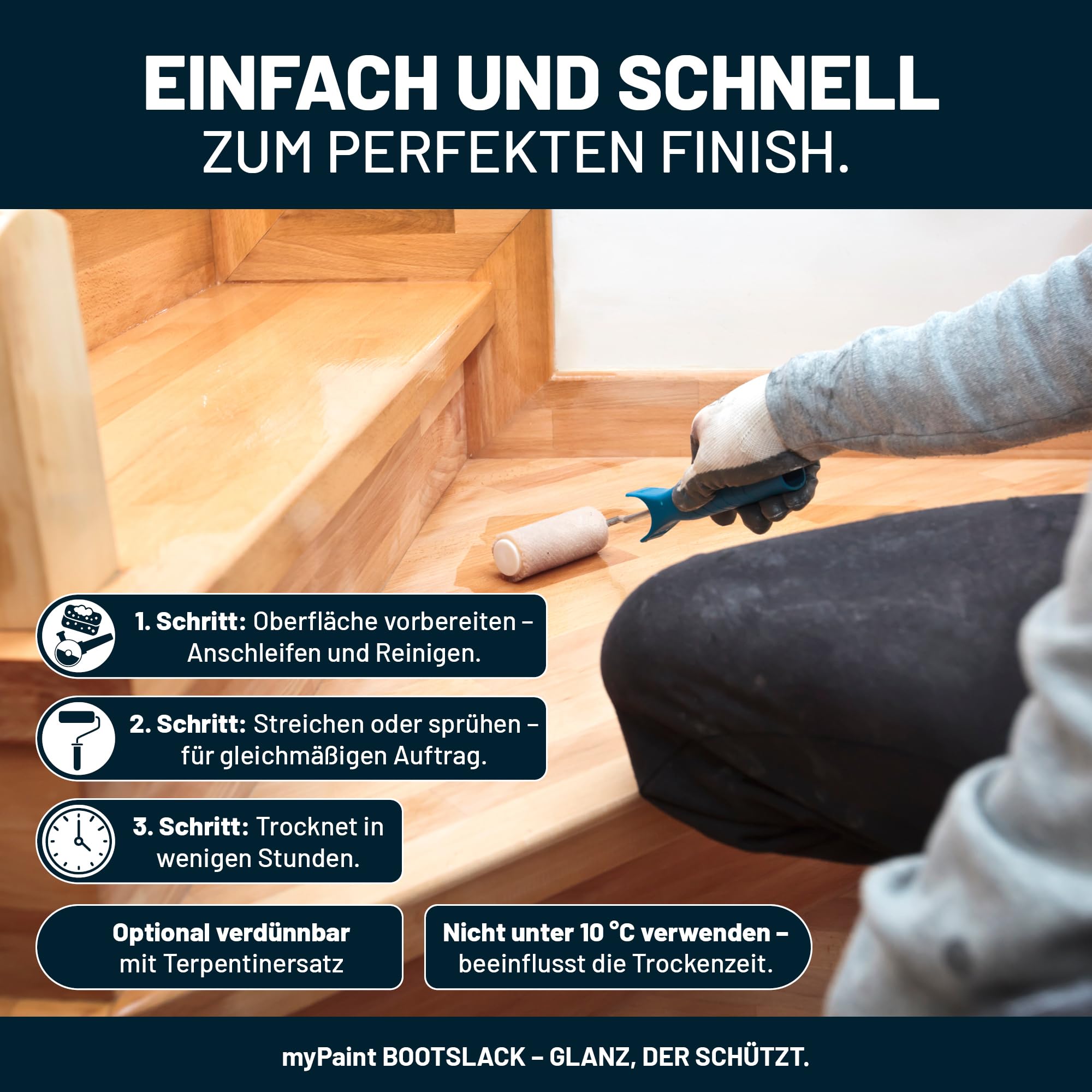MyPaint Bootslack 750 ml - Weiß - Klarlack Holz außen wasserfest | Bootslack glänzend | langlebiger & wetterbeständiger Holzschutz für Boote, Fensterrahmen, Möbel & Gartenmöbel | UV-beständig