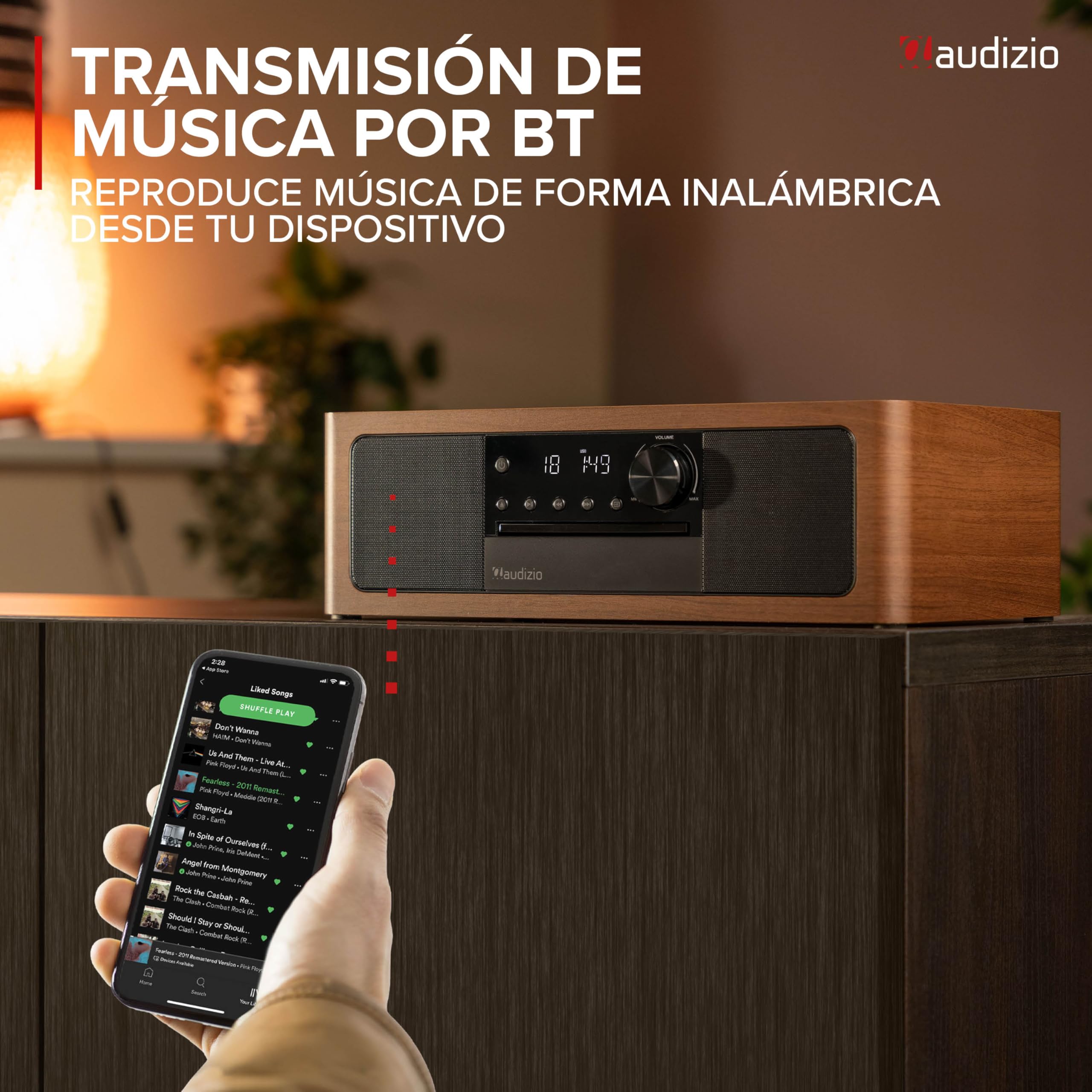 Audizio Lunata – Radio Dab+ y FM con Reproductor de CD, Bluetooth 5.3 y Potencia de 100W, Sistema Multimedia con HDMI ARC, USB y Altavoces estéreo, Acabado en Madera Oscura