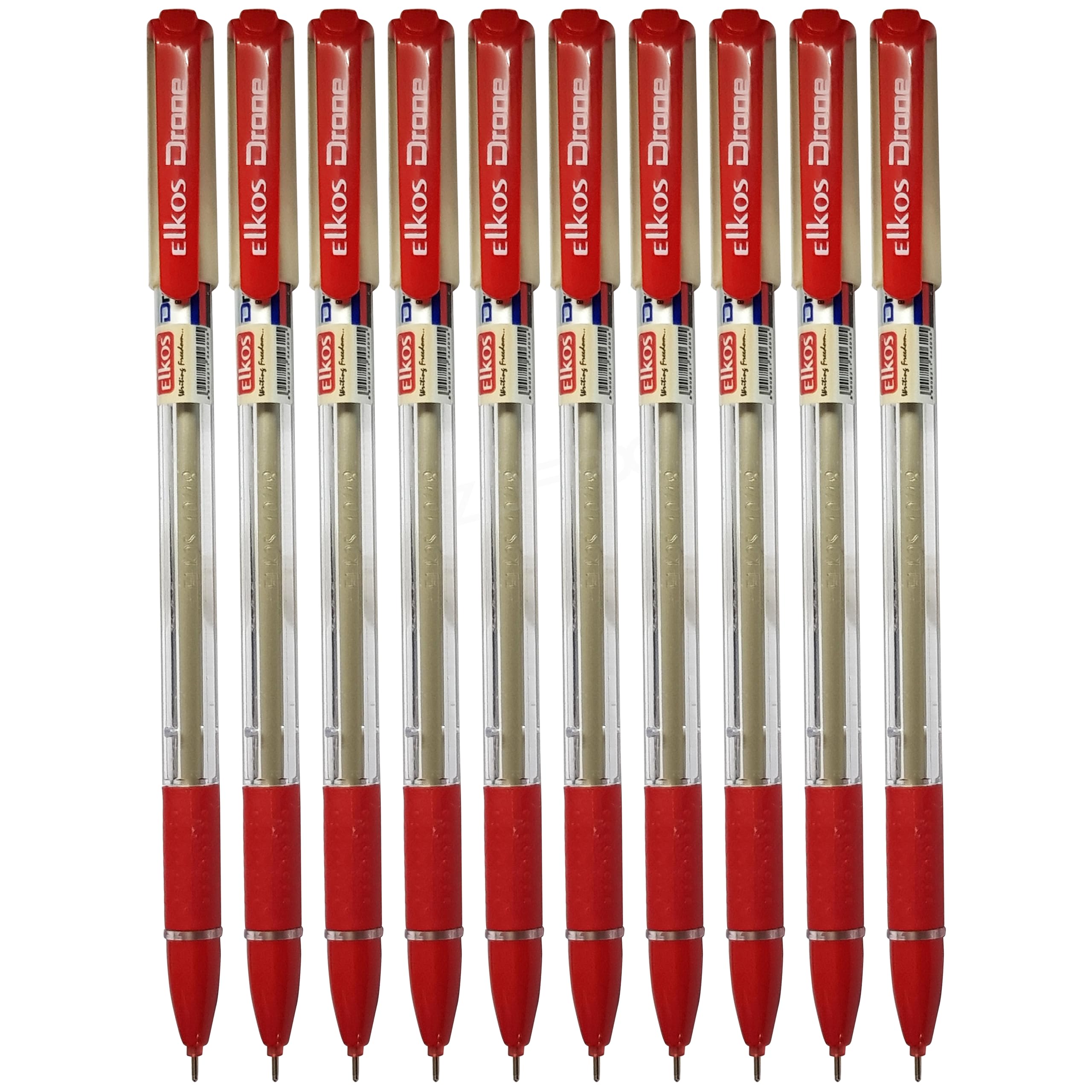 ELKOS RED Ballpoint Pens, 0.7mm Fine Point, Pack of 20, Drone Smooth Ball Pens, Soft Comfort Grip, School Office Home Use, ZOFAX Black Ball Pen