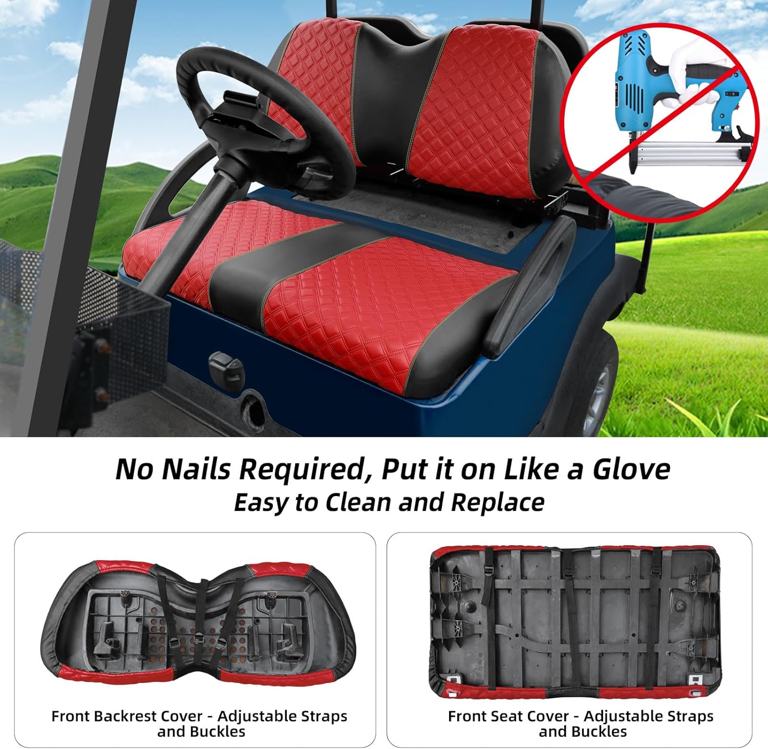 Roykaw Golf Cart Seat Covers Kit Fit for Club Car Precedent OEM Ordinary Seat Cushion, Marine Grade Vinyl Material/More Soft and Comfortable, Breathable & Easy to Clean