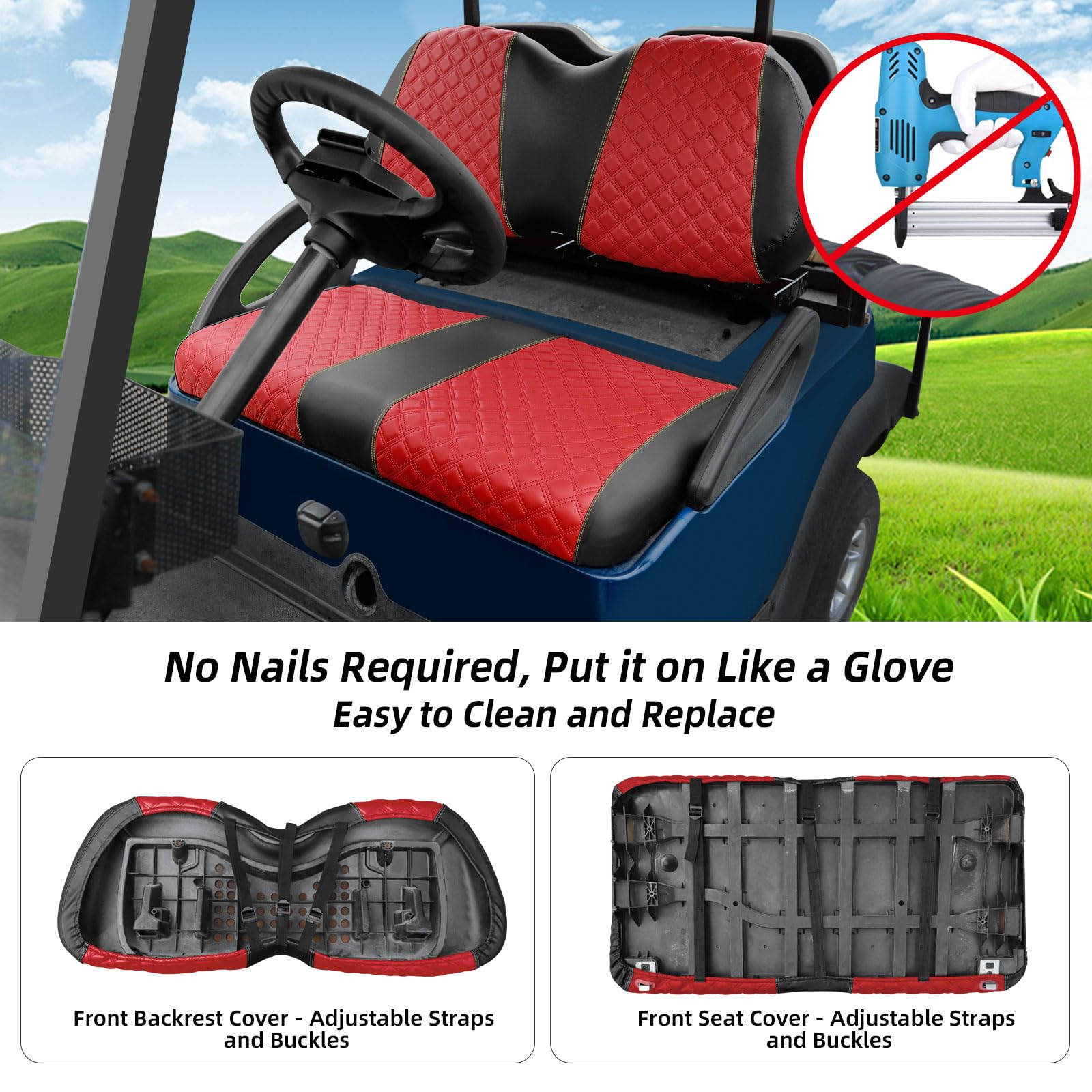 Roykaw Golf Cart Seat Covers Kit Fit for Club Car Precedent OEM Ordinary Seat Cushion, Marine Grade Vinyl Material/More Soft and Comfortable, Breathable & Easy to Clean,