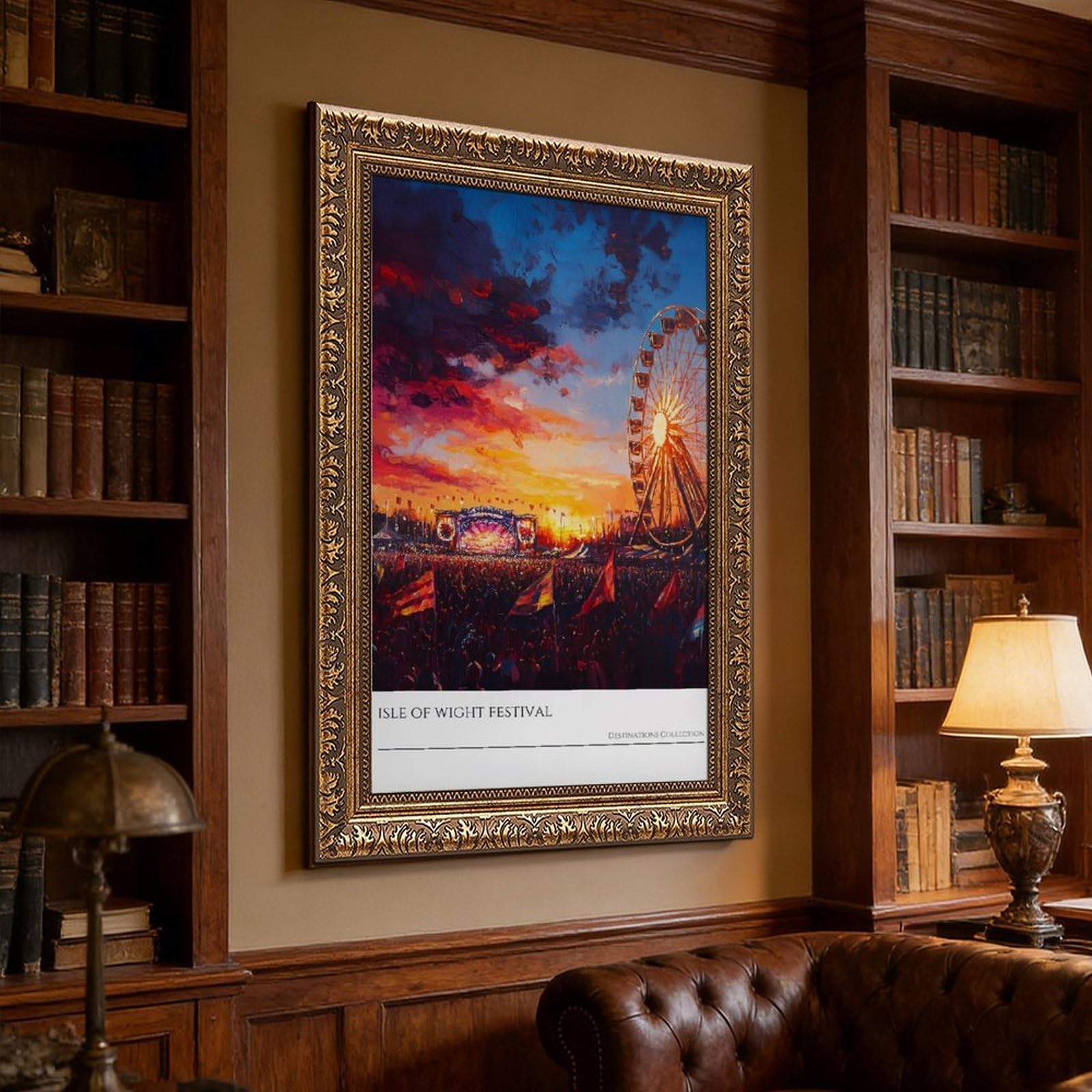 Mnyuein Isola di Wight Festival Tramonto Poster Musica Fest Stampa artistica su tela Poster Wall Art Decor Stampa Dipinti per soggiorno camera da letto Decorazione Retro Gold Frame 40,6 cm L x 61 cm W