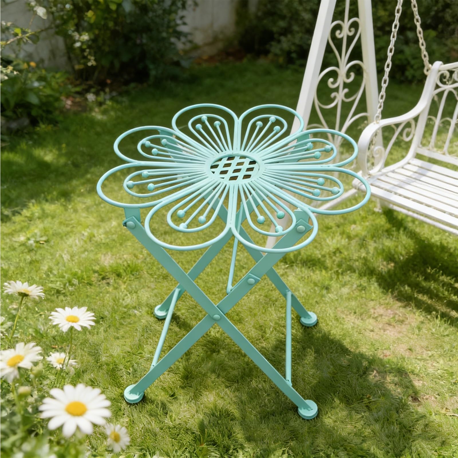 Table d'appoint pliante d'extérieur en métal fleur pour jardin
