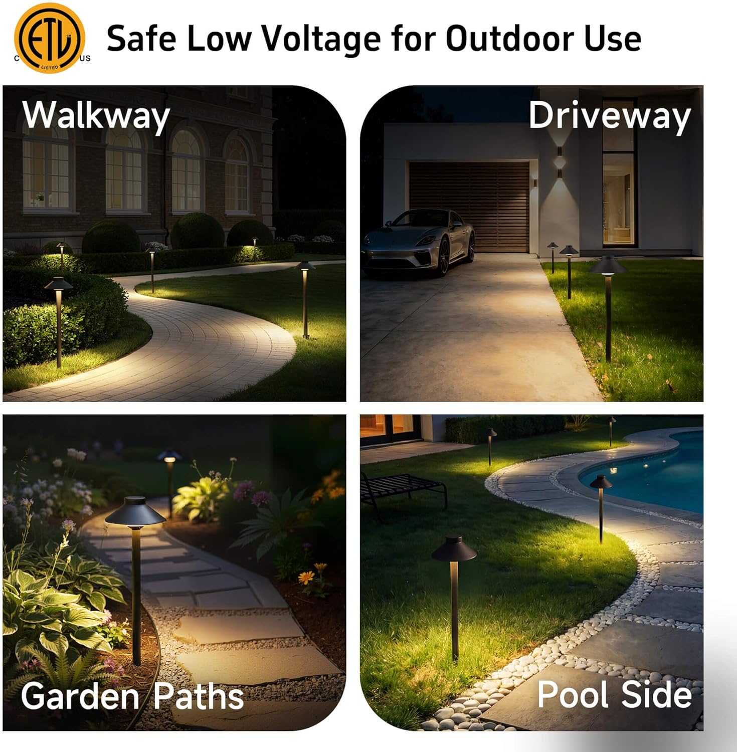 Gardenreet Low Voltage Landscape Lighting Brass - 12v Pathway Lights Waterproof, Hardwired Path Light Outdoor, Antique Bronze for Exterior Patio Garden with 3W 2700K Warm White G4 Bulb (4 Pack)