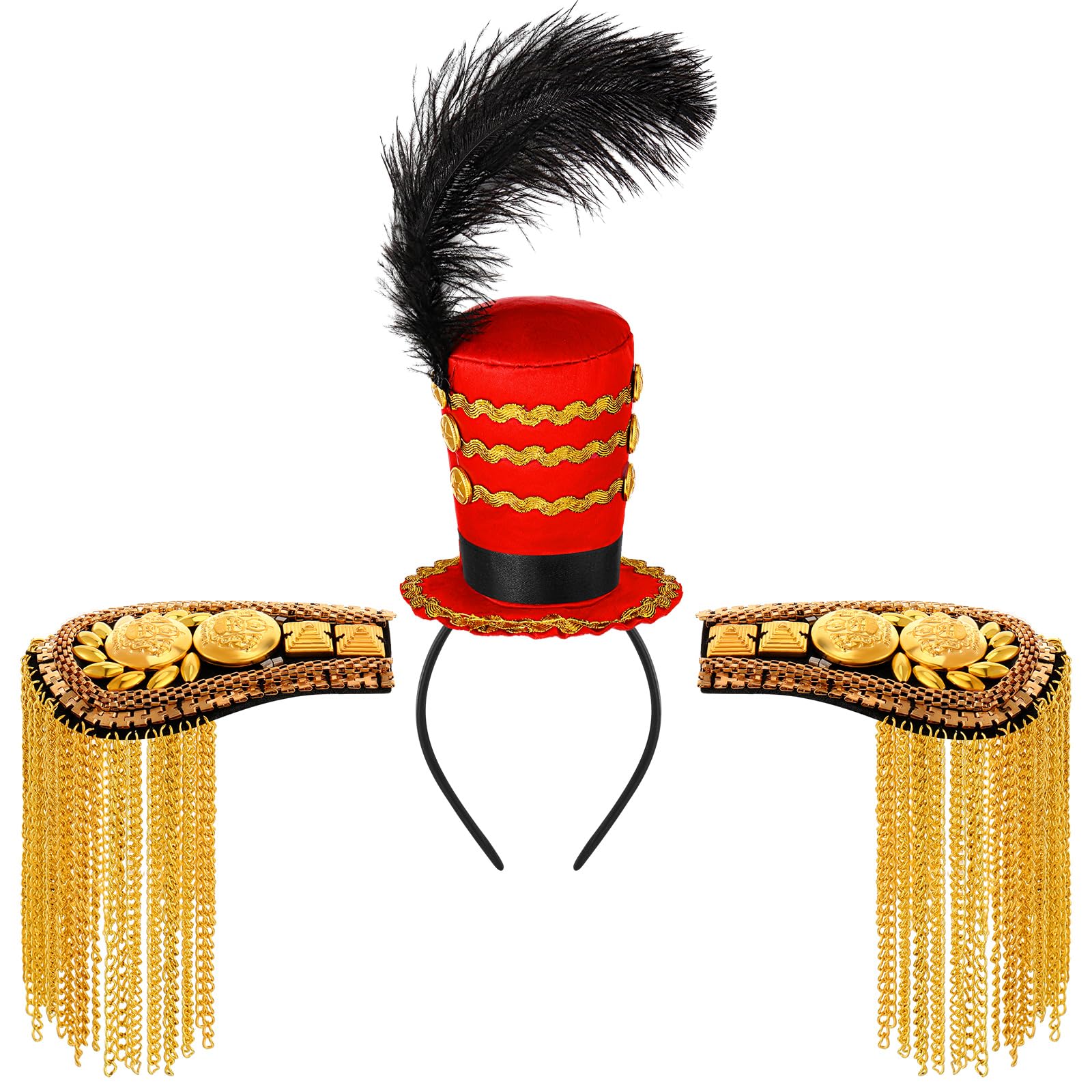 Tigeen Ringmaster Costume for Women Ringmaster Hat Gold Shoulder Epaulettes Circus Lion Tamer Majorette Mini Soldier Headband
