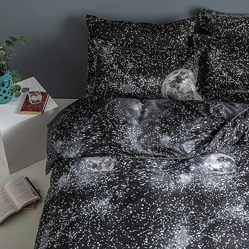 Miniatura 5 de KAFULAN Juego de funda de edredón de universo negro, tamaño Queen, funda de edredón reversible de microfibra suave, cierre de cremallera y lazos en
