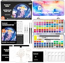 Shuttle Art Professional Watercolors, 128 Colors Watercolor Set with Watercolor Brushes, Palette, Sketch Block and Sheets, Watercolor Coloring Kit for Adults, Kids, Artists