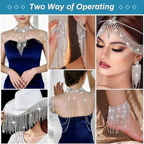 Miniatura 6 de B7000 - Borde de cadena de cierre de diamantes de imitación de cristal, 8 yardas 0.079 in plateado con cuentas AB tiras de diamantes de imitación