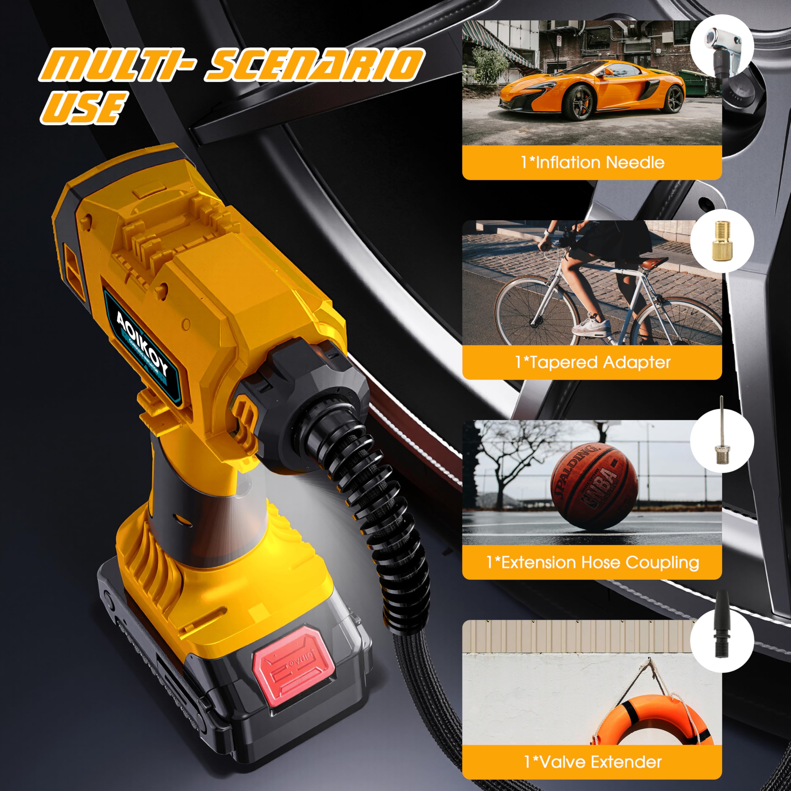 Inflador Ruedas Coche, para Batería Dewalt 21V, Compresor Aire Portátil 160 PSI, Pantalla LCD y Función de Parada Automática, para Moto, Bicicleta, Pelota, Coche, Pila no incluida