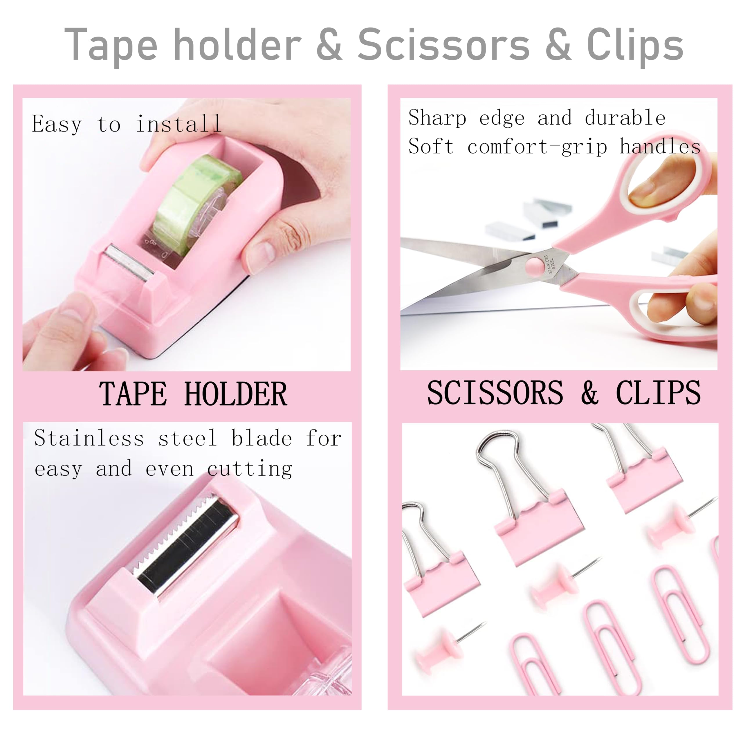 Dimonluce Schreibtisch-Organizer und Zubehör, 10-teiliges Set mit 360 Grad drehbarem Stifthalter, Klebebandspender, Hefter, 1000 Heftklammern, Klammerentferner, Clips, Lineal, Schere, Klebeband