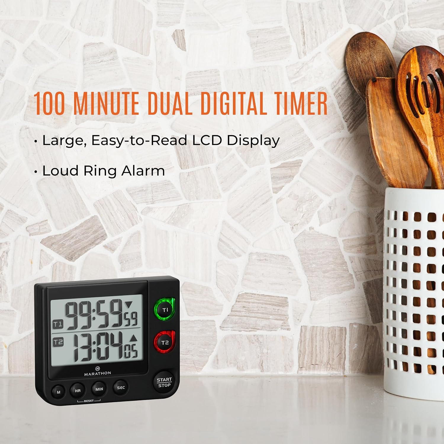 MARATHON Dual Digital Timer, 100-Hour Count Up/Down, Large Display, Black