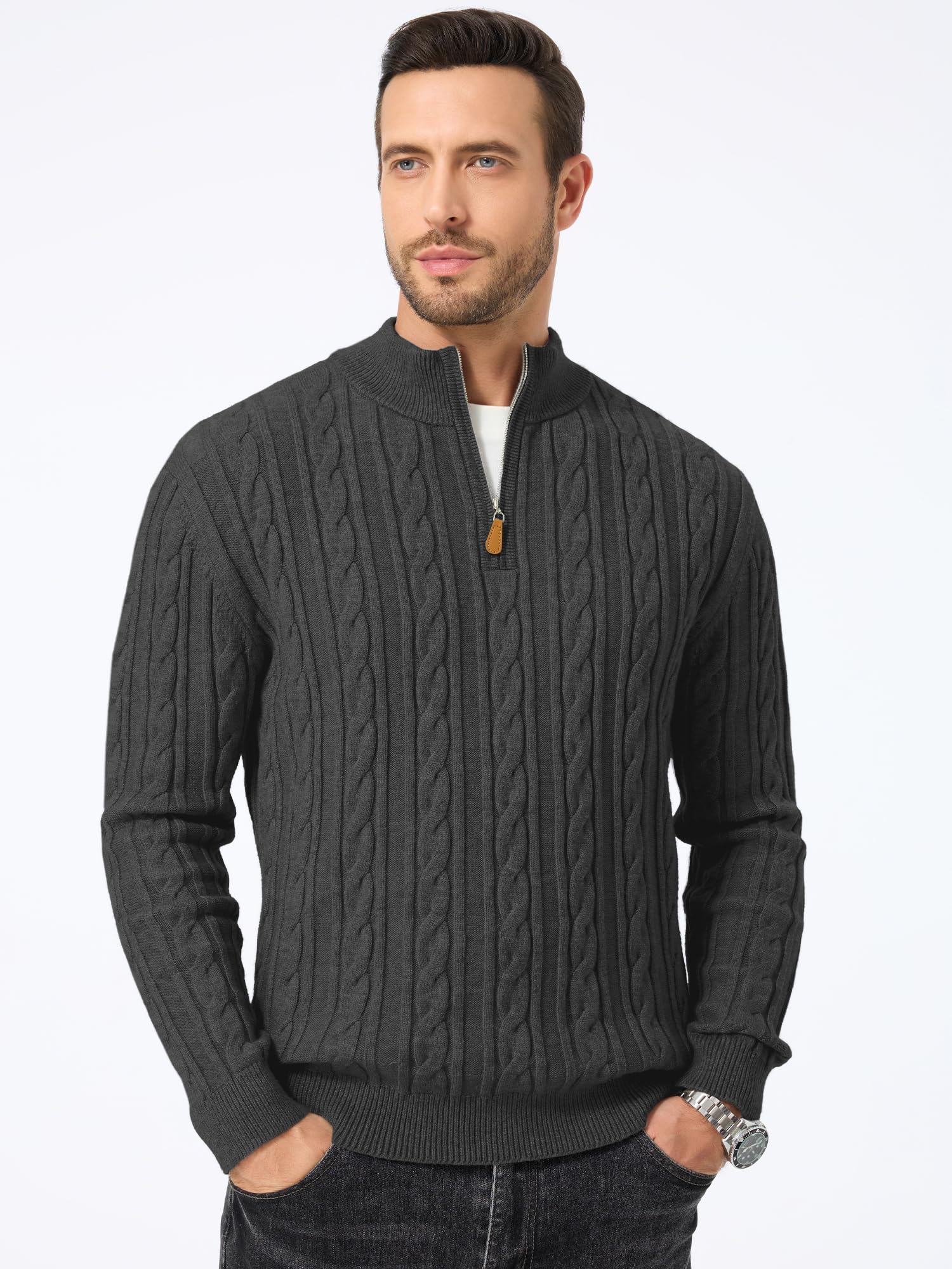 JMIERR Herren Pullover Zip Casual Stehkragen Strickpullover