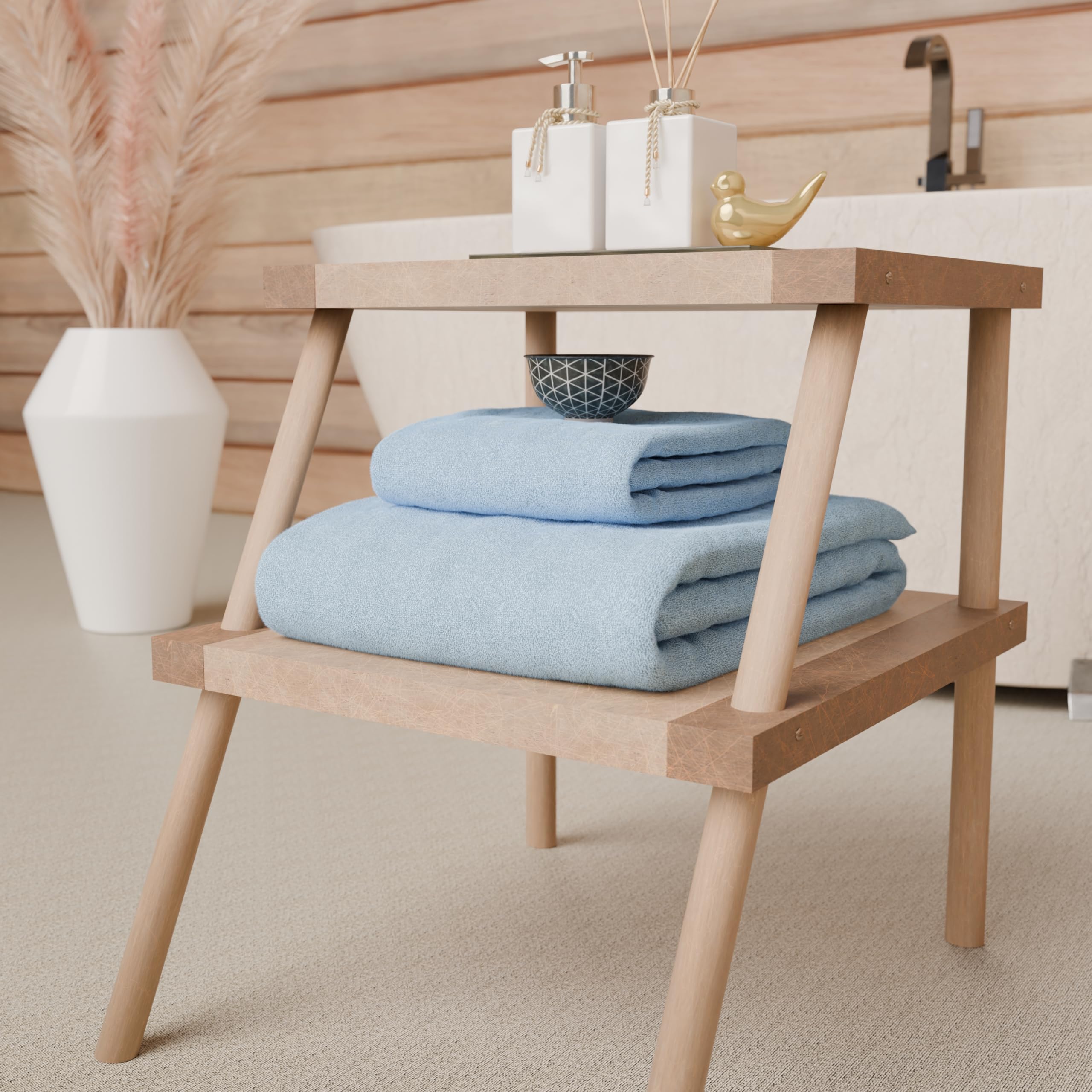PETTI Artigiani Italiani - 100% Cotton Terry Bath Towels, 1+1 Towel Set, 2 Pieces 1 Face Towel and 1 Hand Towel, Light Blue Towels - Image 2