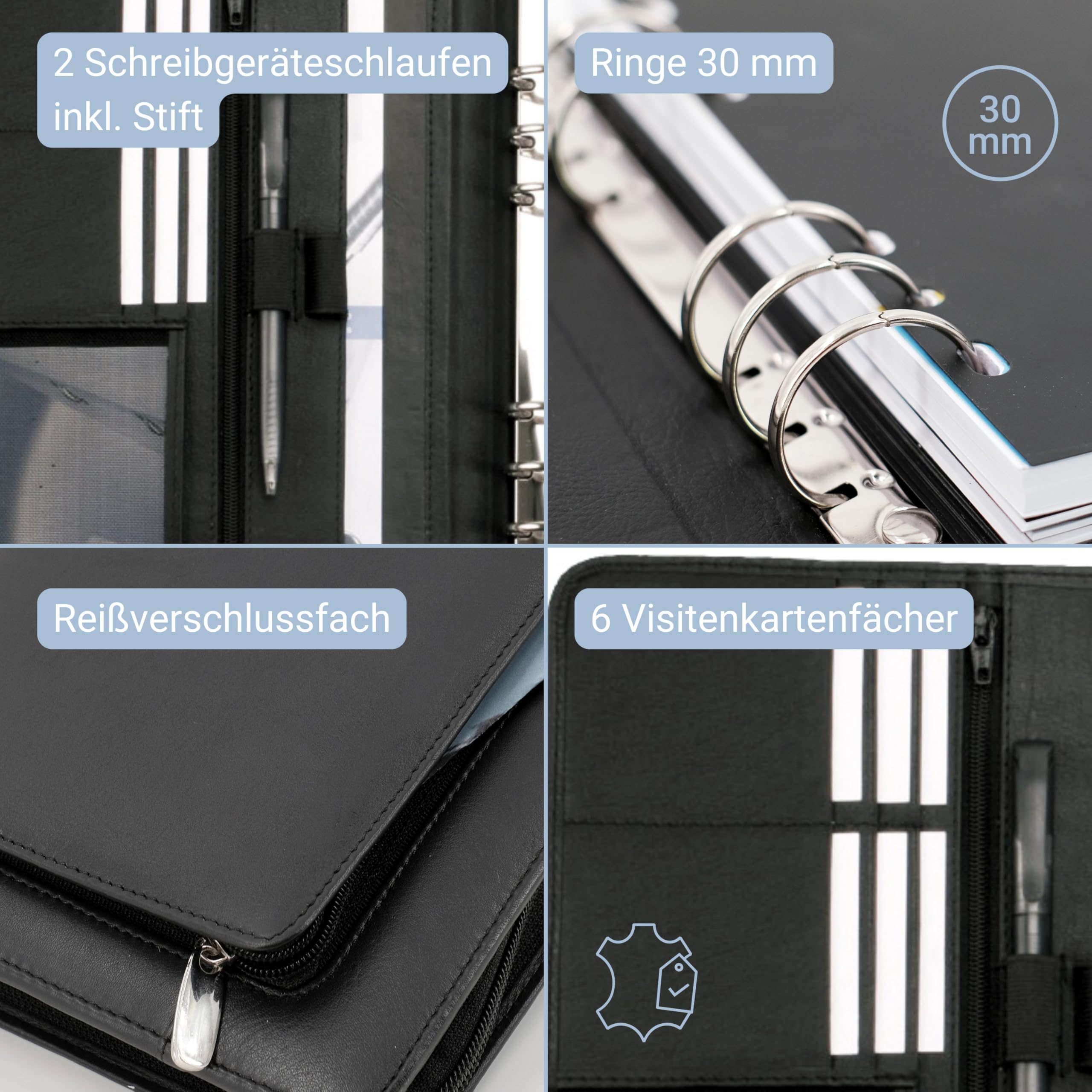bind Planner A5 con calendario, 1 settimana = 2 pagine, agenda, pianificatore di sistema, nappa nera, T 5