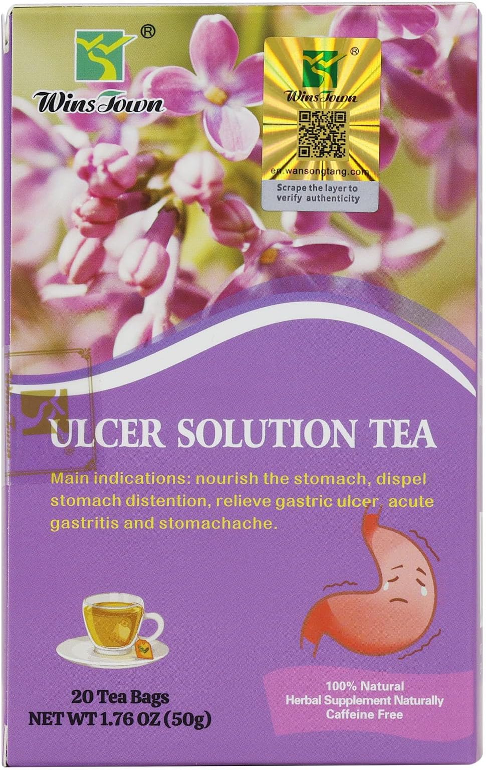 Wins Town Ulcer Solution Tea, Regulate Gastritis, Stomachache and Various Stomach Discomfort, 20 Teabags