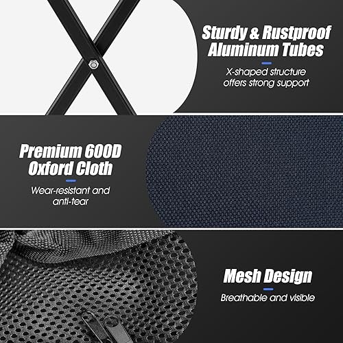 Miniatura 8 de Goplus Tolva plegable para pelotas de tenis, cesta de aluminio ligera con ruedas, bolsa extraíble, bolsillos laterales, bolsa de transporte, carrito