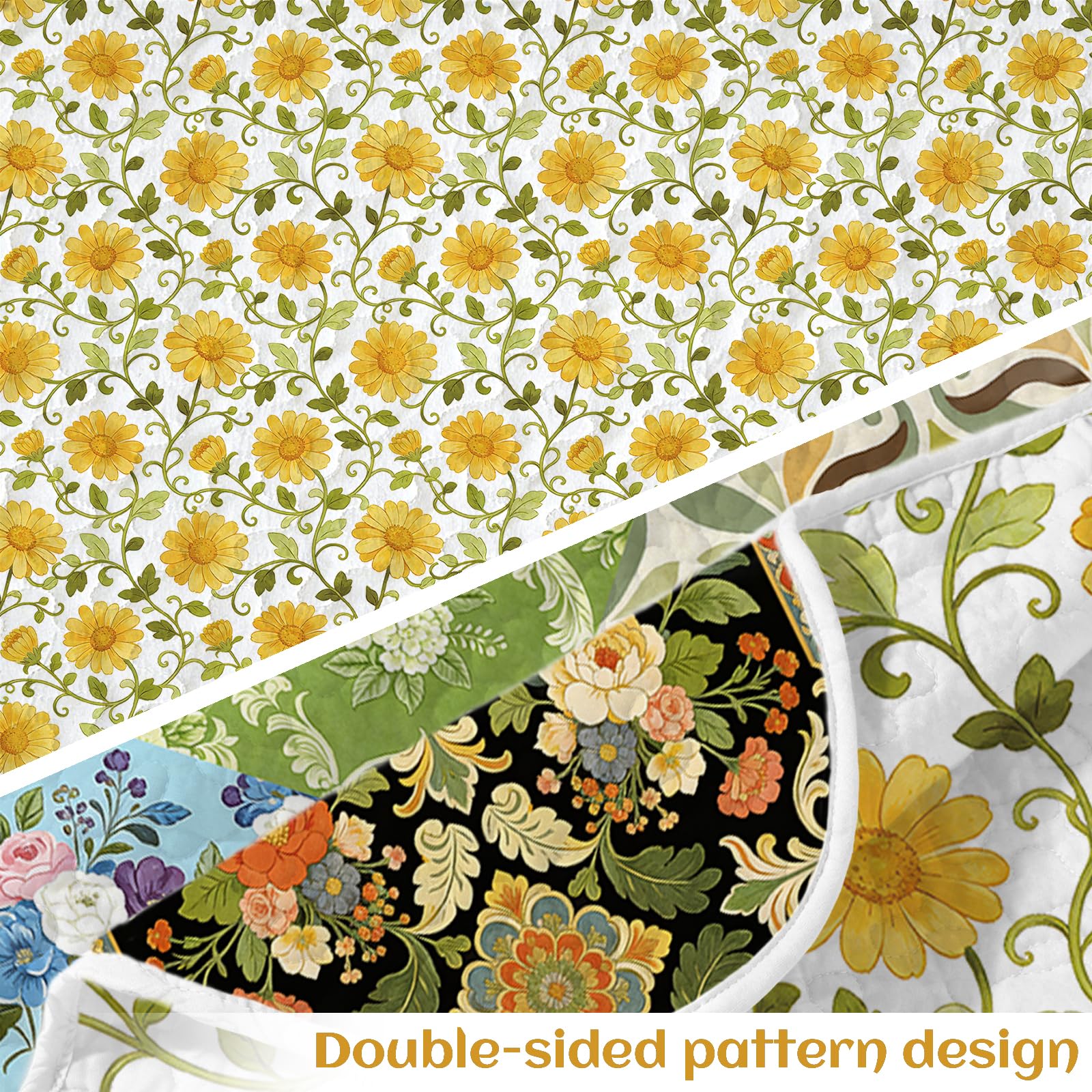 GLOBLELAND Plaid Matelassé à Motif Floral Patchwork (30) x 59cm Kaki Clair Léger et Réversible pour Canapé Fauteuil Lit Bureau Ou Chambre. Idéal comme Cadeau.