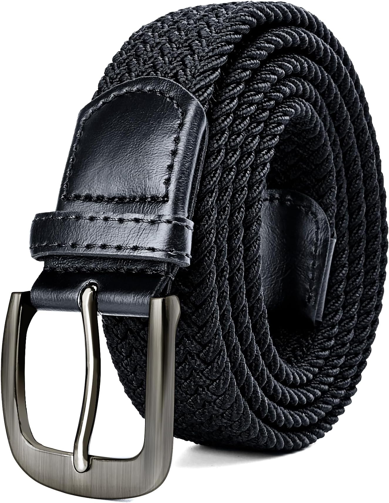 Plus Size 47'' to 71'' Mens Stretch Elastic Woven Web Casual Belts for Men Black