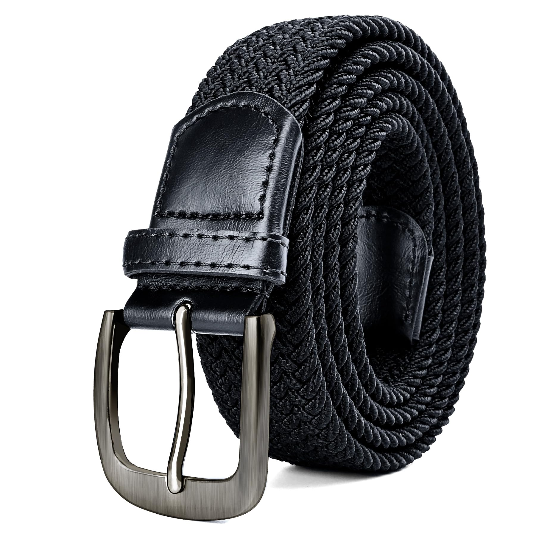 Plus Size 47'' to 71'' Mens Stretch Elastic Woven Web Casual Belts for Men Black