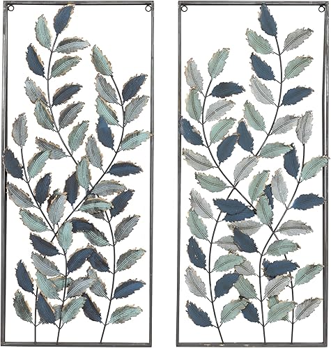 Deco 79 Juego de 2 hojas de metal para decoración de pared, 14 pulgadas de ancho, 32 pulgadas de alto, color negro