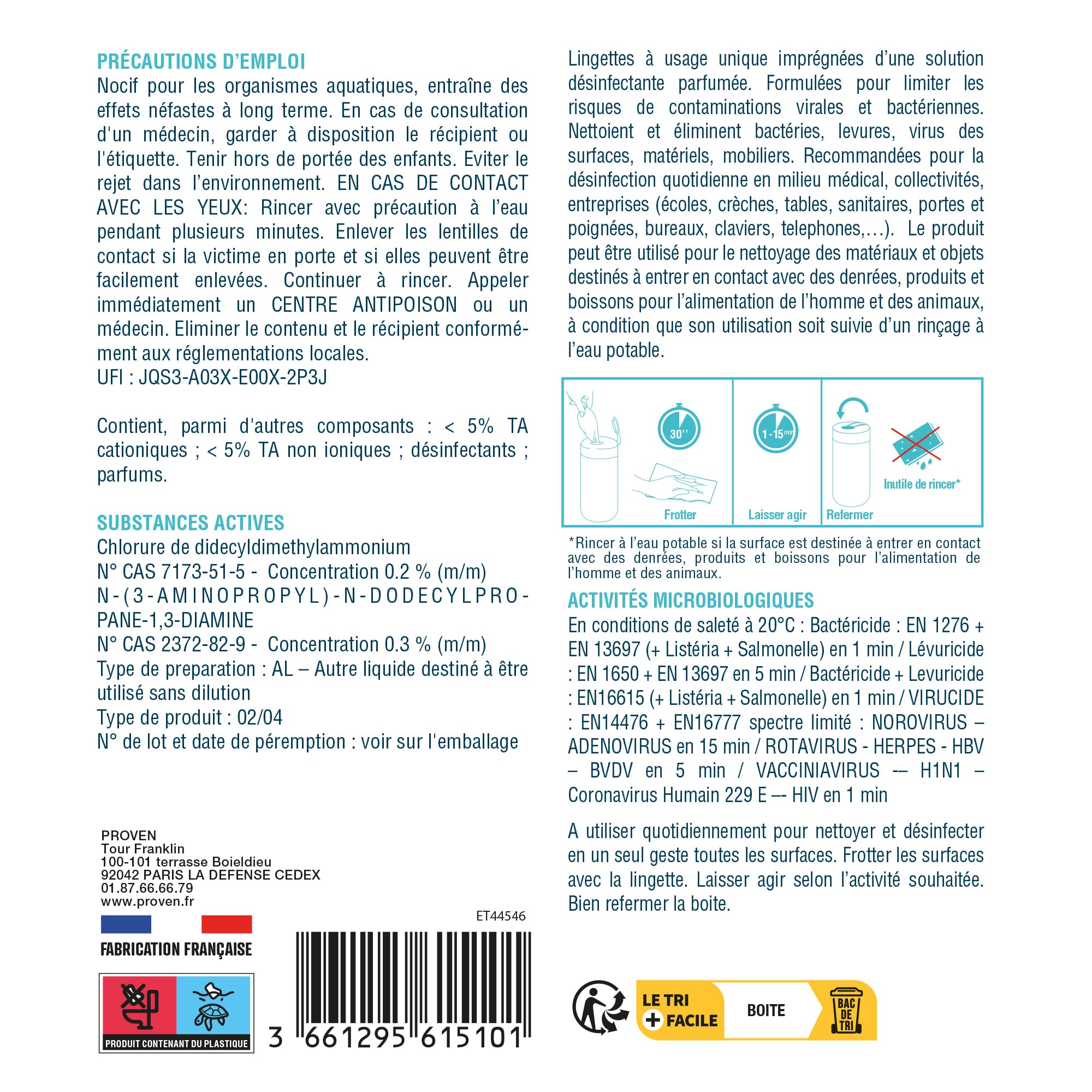 WYRITOL - Lingette désinfectante surfaces - nettoie et désinfecte - Sans rinçage - Usage unique - Multi usages - 120 pièces- Fabrication Française