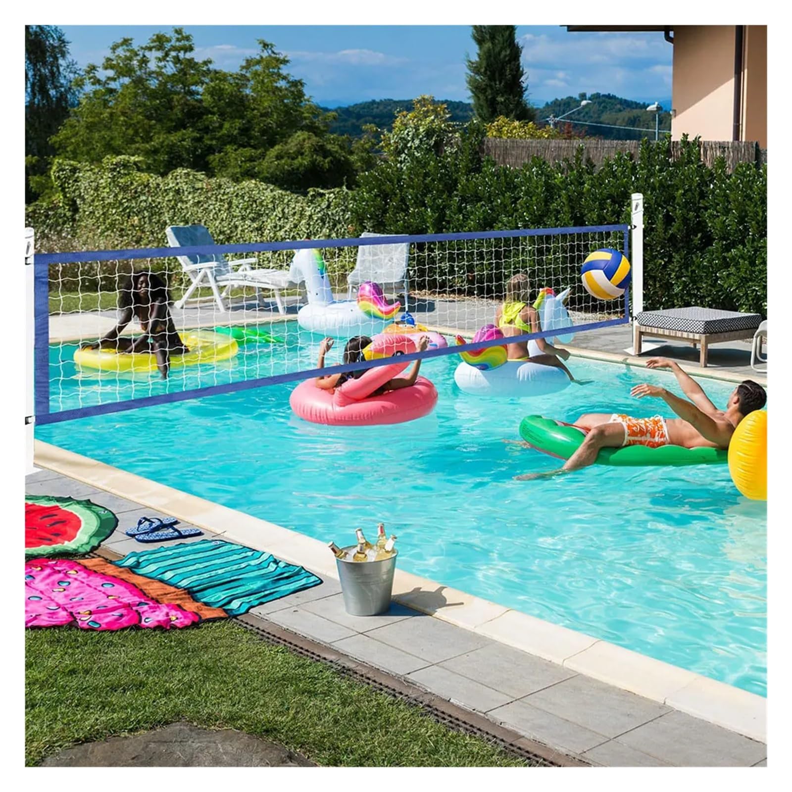 Filet de Volley-Ball 4,5 m x 90 cm avec Sac de Transport, Portable, for Piscine, Plage, extérieur pour Piscine