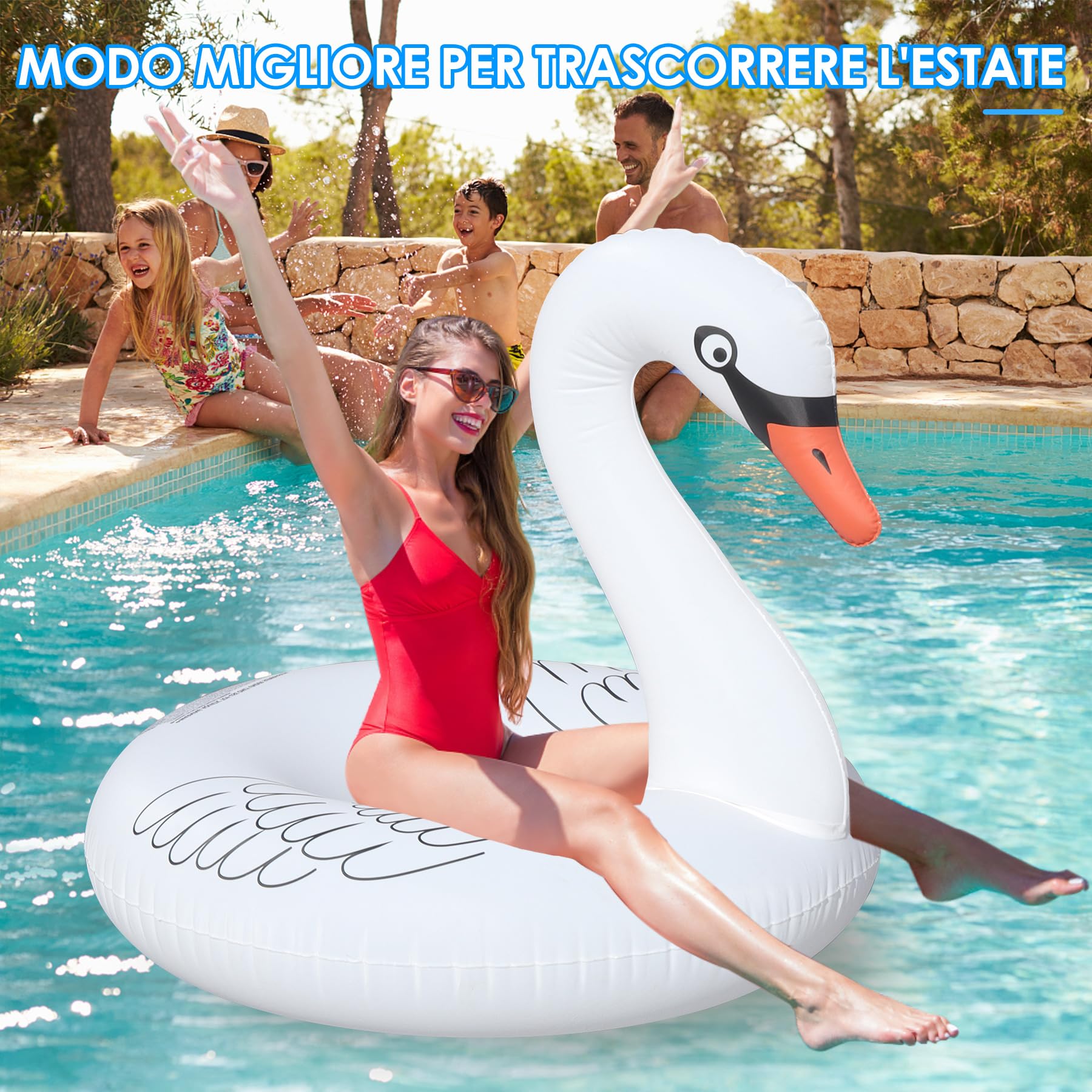 DeeprBling Cigno Gonfiabile Piscina con Luce che Cambia Colore, Cigno Gonfiabile Gigante ad Solare, Cigno Galleggiante Anello di Nuoto per Adulti, Cigno Gonfiabile per Piscina (106x106x92 cm)