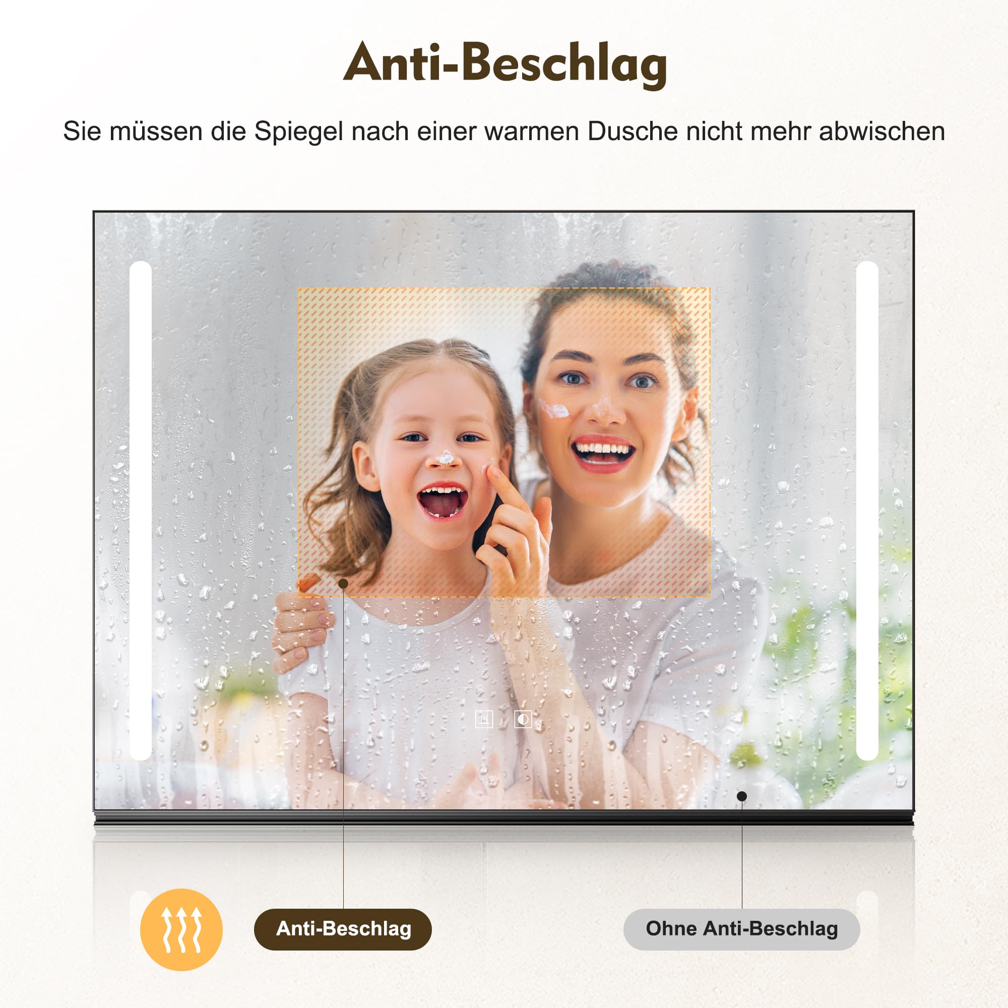 Sonni Espejo de baño con luces de 80 x 60 cm, espejo LED de baño con espacio de almacenamiento de 80 cm, 3 colores de luz ajustables, espejo de pared sin niebla con interruptor táctil