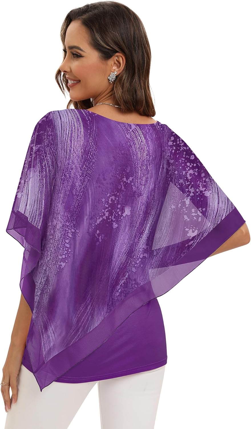 SeSe Code Women's Elegant Mesh Blouses Flowy Poncho Tops Dressy Casual Shirts - Image 2