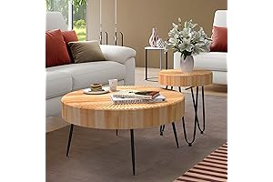 Fuyao Wood Round Coffee Table Set with Stools