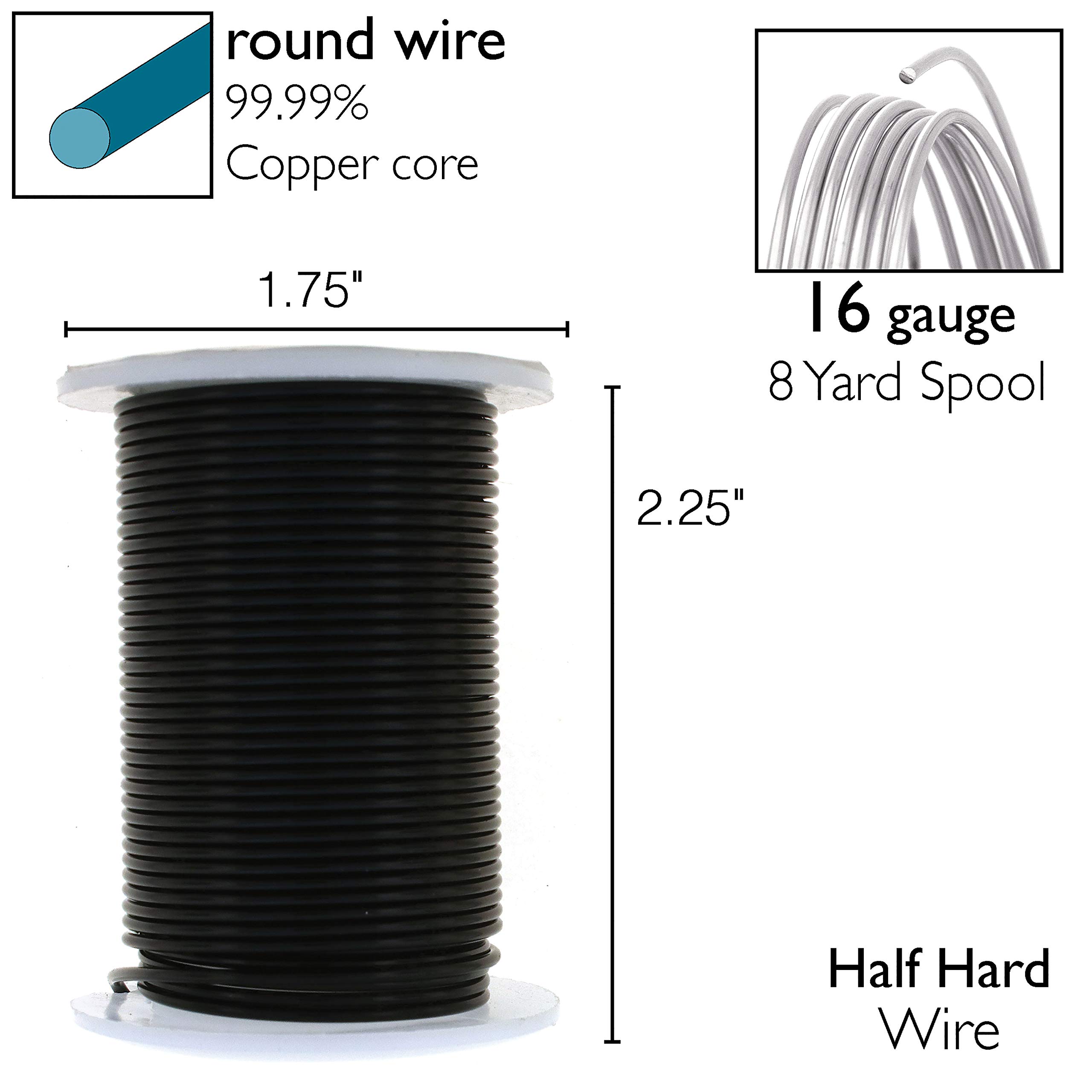 The Beadsmith Wire Elements. Przędza miedziana, odporna na matowienie, grubość 16, lakierowana, do produkcji biżuterii, 7,32 m (czarna)