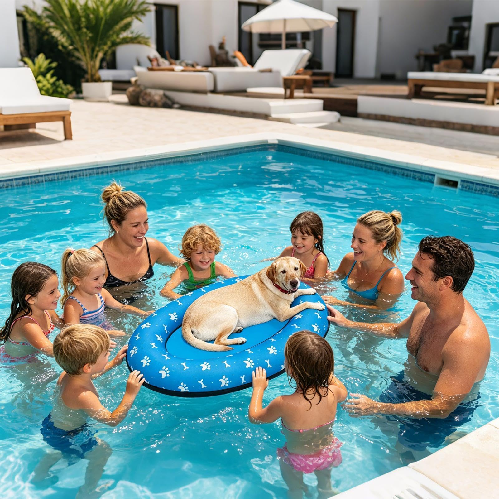 Raft pour Chien Tapis Antidérapant Gonflable | Grande Piscine pour Chien Pour Propriétaires de Chiens, Éducateurs, Plage Lac Rivière Jardin Parc Club