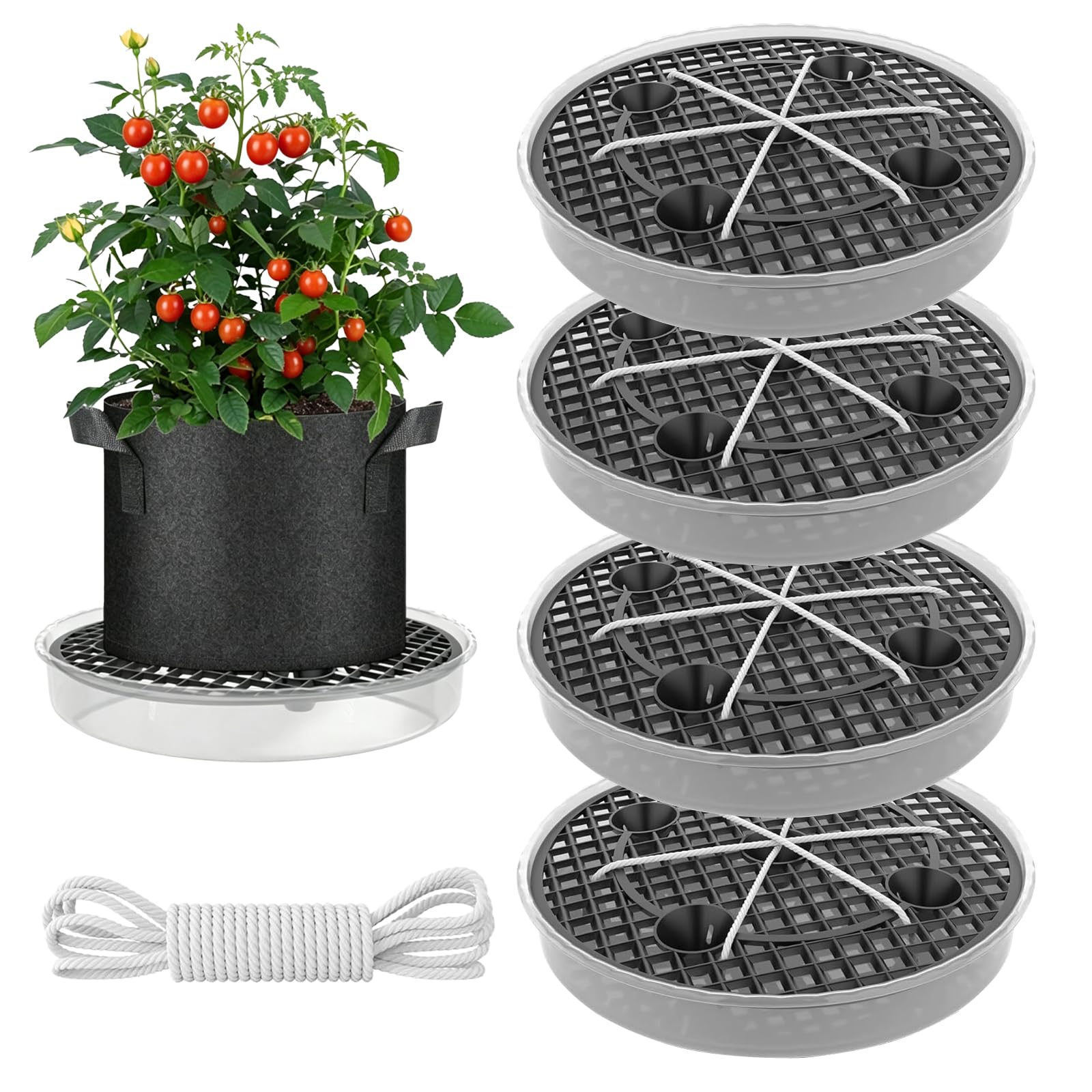 Soucoupes auto-arrosantes 30 cm lot de 4 avec système d'irrigation pour pots en tissu