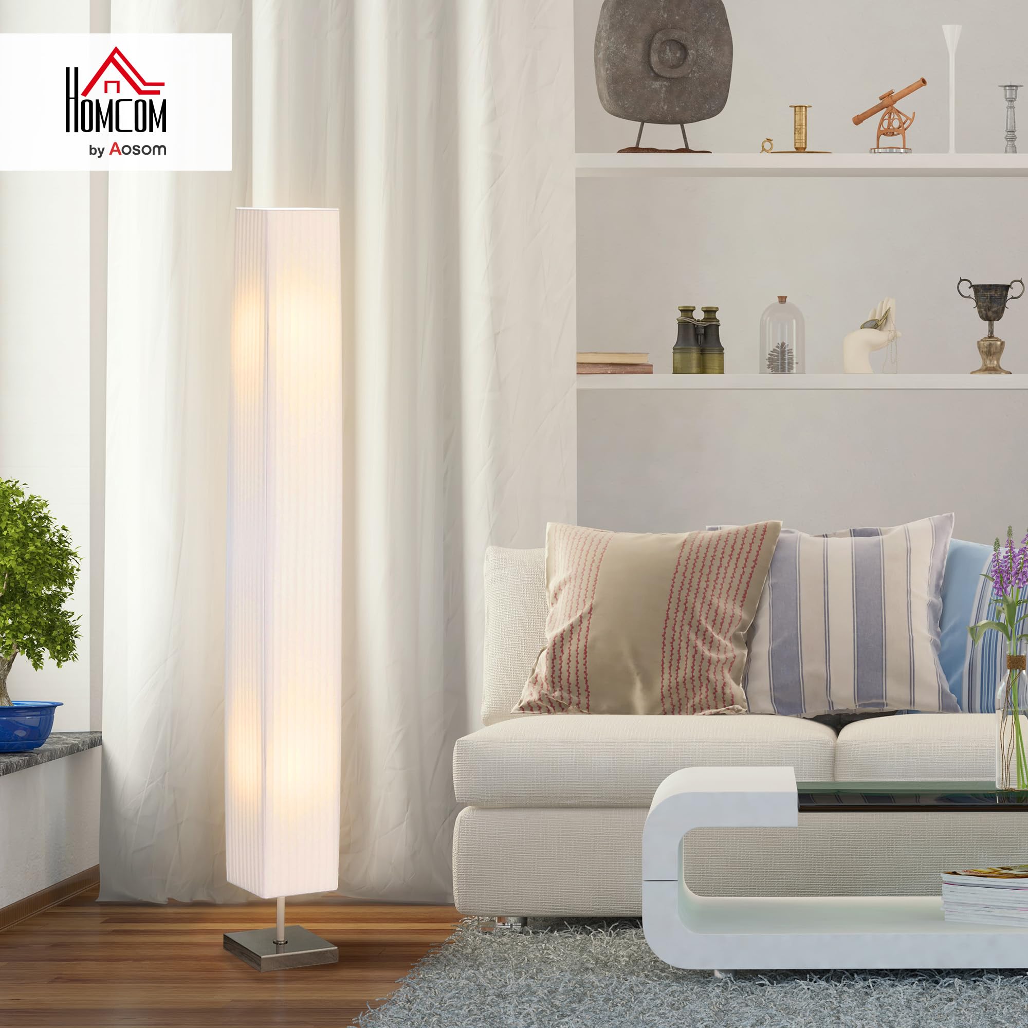 HOMCOM Lampadaire Lampe sur Pied de Salon Style Moderne Lampadaire sur Pied avec Interrupteur pour Chambre 120 cm Acier Blanc