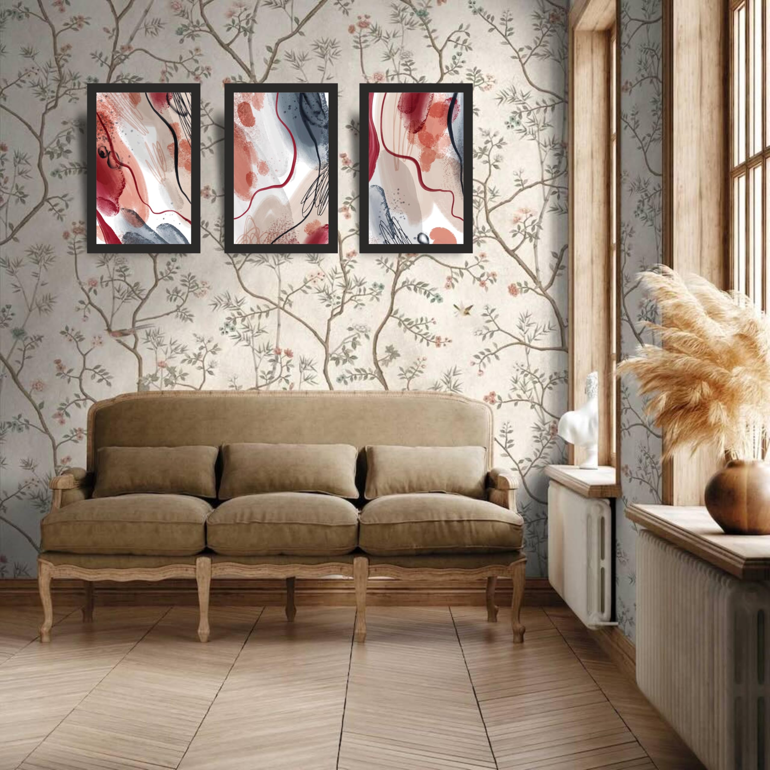 Elegant Neutral Abstract Wall Art Set of 3 Frames