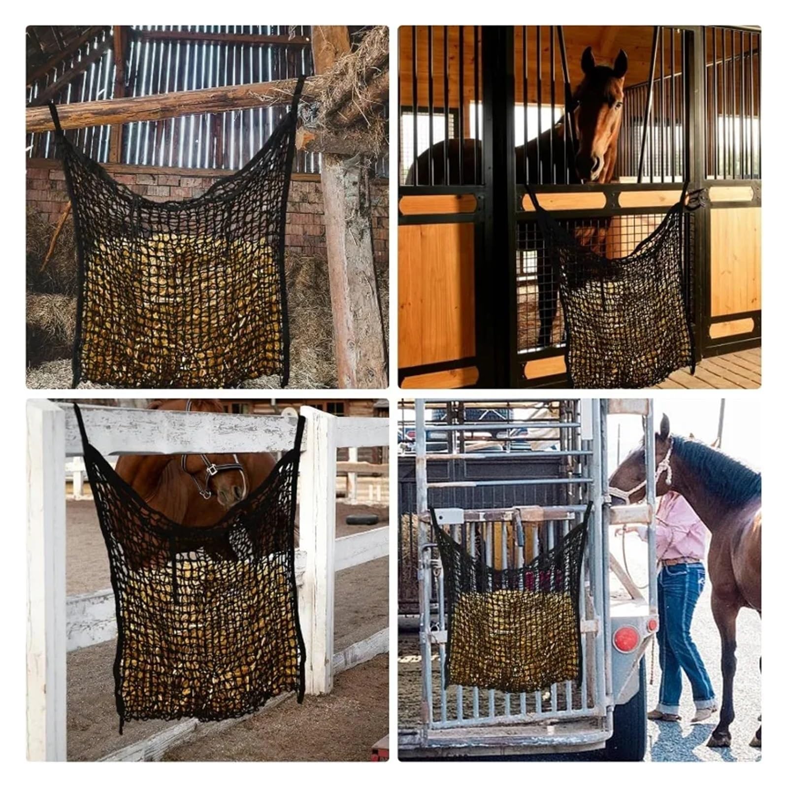 Red para heno con Agujeros pequeños, Haynet - Redes de heno de alimentación Lenta for Caballos y Cabras (2 Unidades, Blanco/Negro, 80 x 90 cm)(HayNet-Bk-2p)