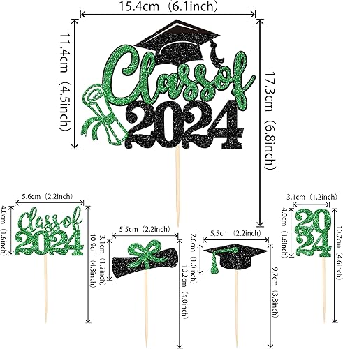 Miniatura 46 de 30 piezas 2024 de graduación 2024 decoración para cupcakes de doble cara clase de 2024, diploma 2024, felicitaciones graduadas, decoraciones