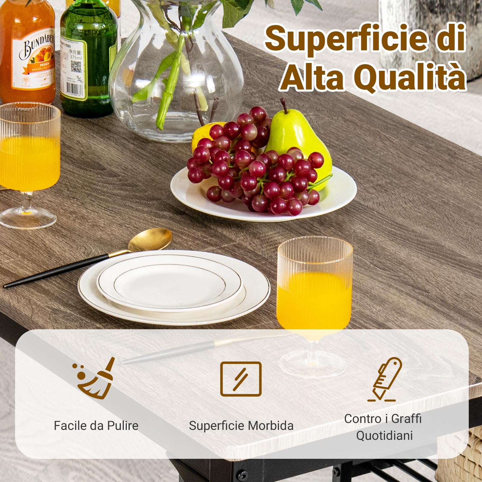 COSTWAY Set Tavolo e Sedie da Cucina 4 Pezzi, Tavolo da Pranzo con 2 Sedie e 1 Panca, Set Mobili da Cucina Salvaspazio con 4 Posti, per Sala da Pranzo e Soggiorno (Rovere grigio)