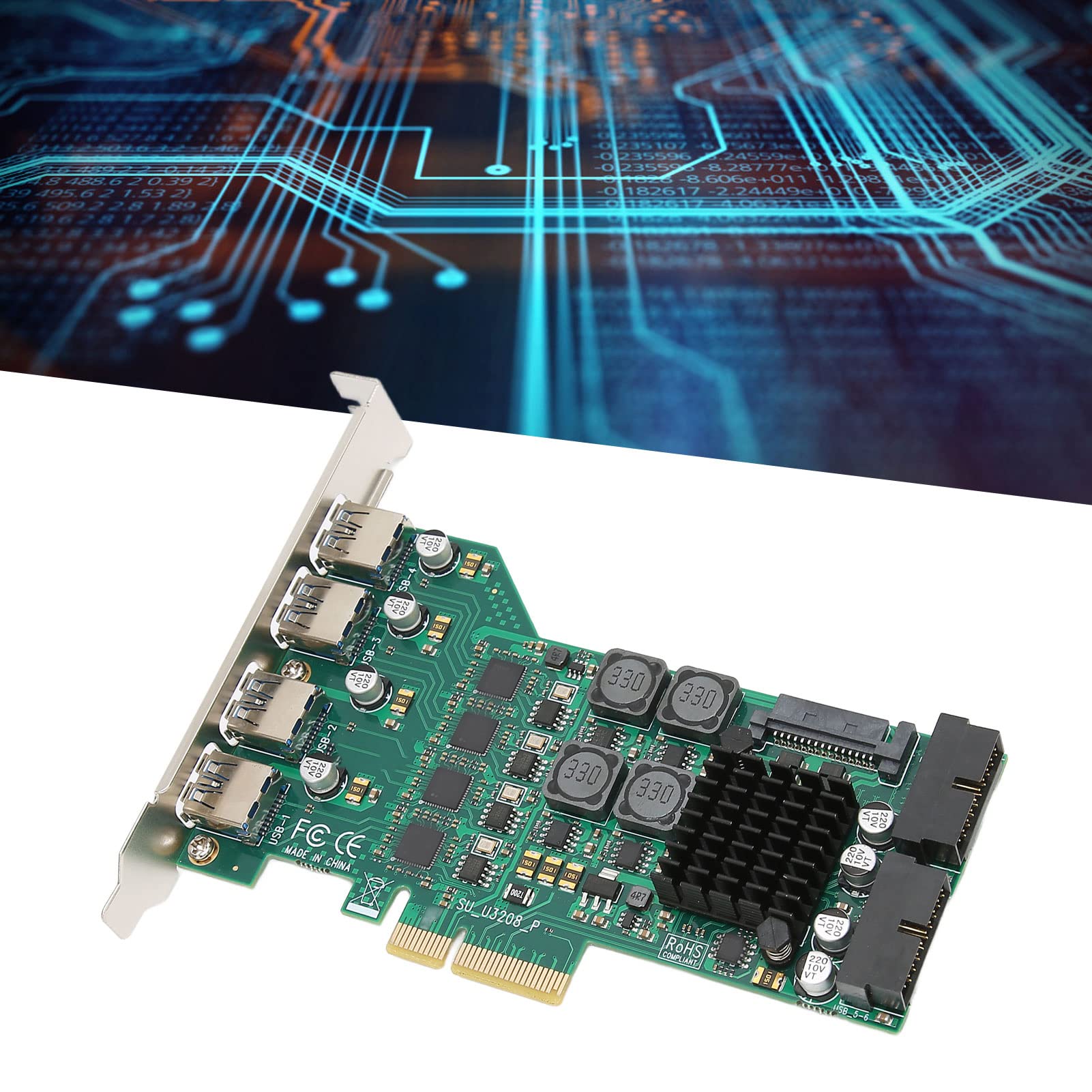 Scheda di Espansione PCIe USB a 4 Porte, Scheda di Espansione da PCIE a USB 3.0 con 4 Canali Indipendenti da 5 Gbps, Scheda Adattatore PCI Express USB 3.0 di Alimentazione 3A, per