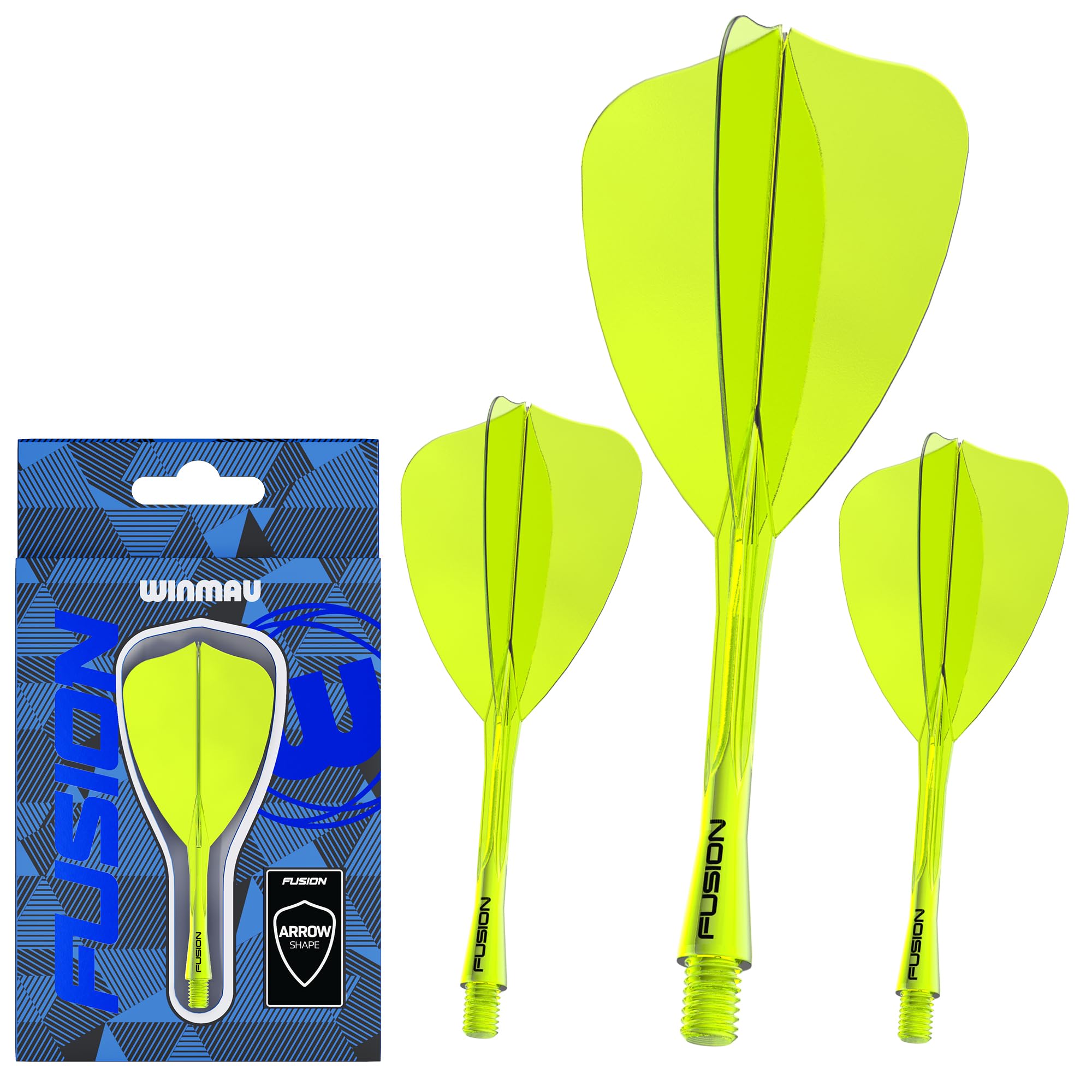 WINMAU Darts Fusion Integrated Flight & Shaft System - Arrow Shape & Design - Yellow Colour, Intermediate Length