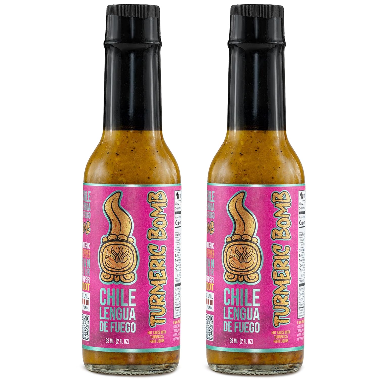 TURMERIC BOMB Exotics Hot Sauce - Turmeric and Ginger Infused, with Olive Oil and Spirits - El Sabrosón, 3.5/6 Heat Level, 5 oz per Bottle - Pack of 2