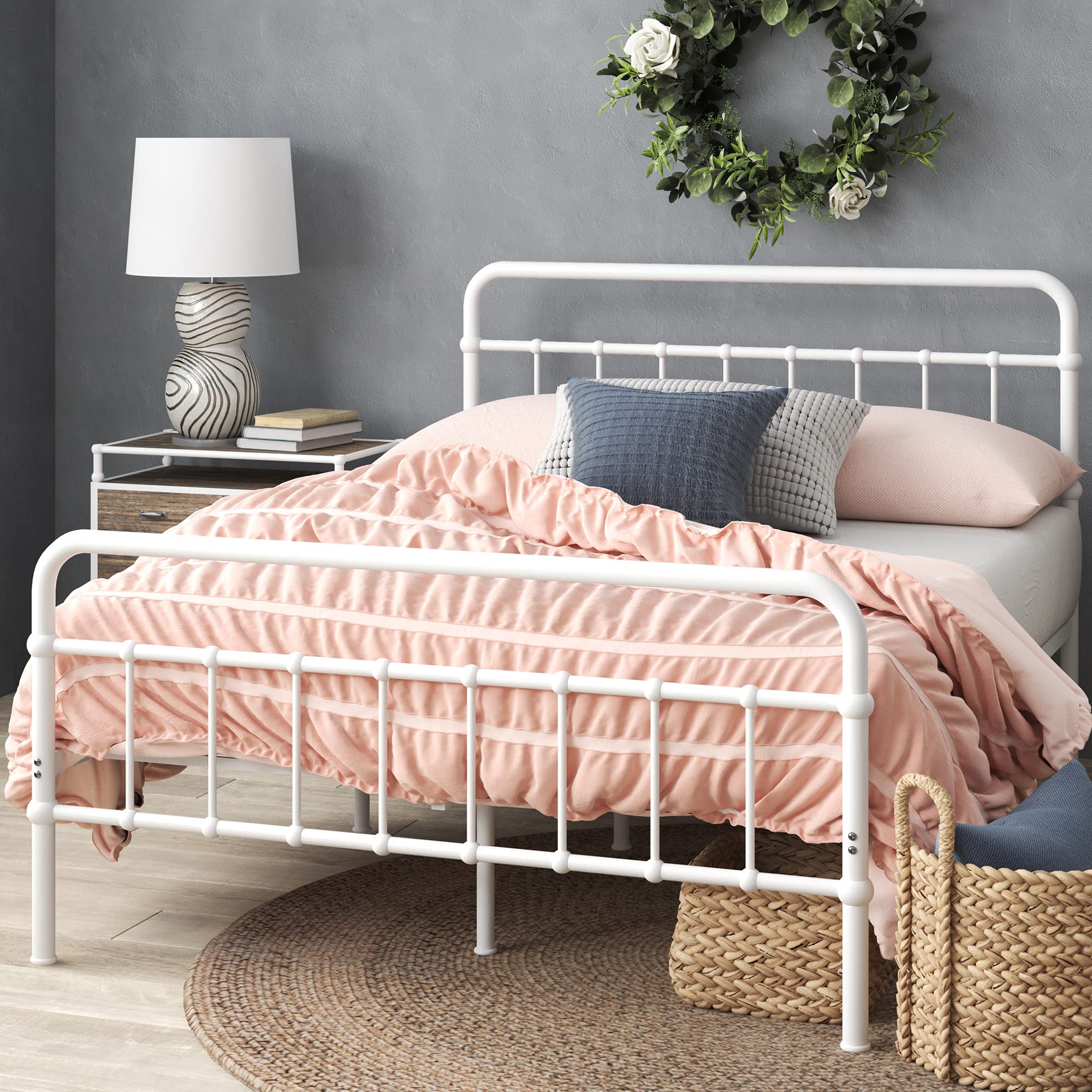 Letto In Metallo Zinus Florence – 90x200 Cm – Con Testiera E Pediera A Mandorlo – Altezza 30 Cm – Telaio In Acciaio, Nero