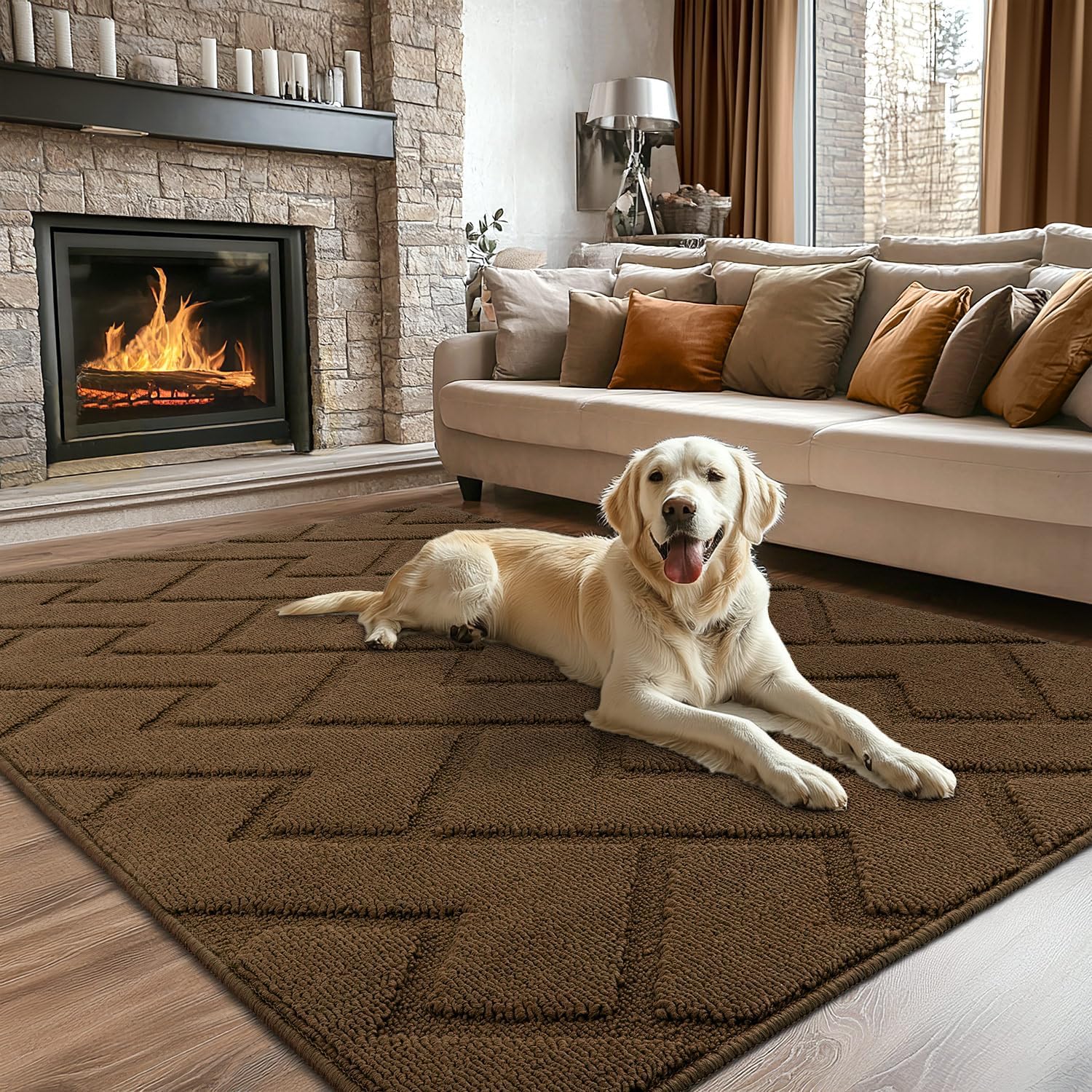 hicorfe Indoor Doormat,Front Back Door Mat Rubber Backing Non Slip Door Mats 47"x71" Absorbent Resist Dirt Entrance Doormat Inside Floor Mats for Entryway Washable Low-Profile(Dark Brown) Dark Brown 71" x 47" (Rectangular)