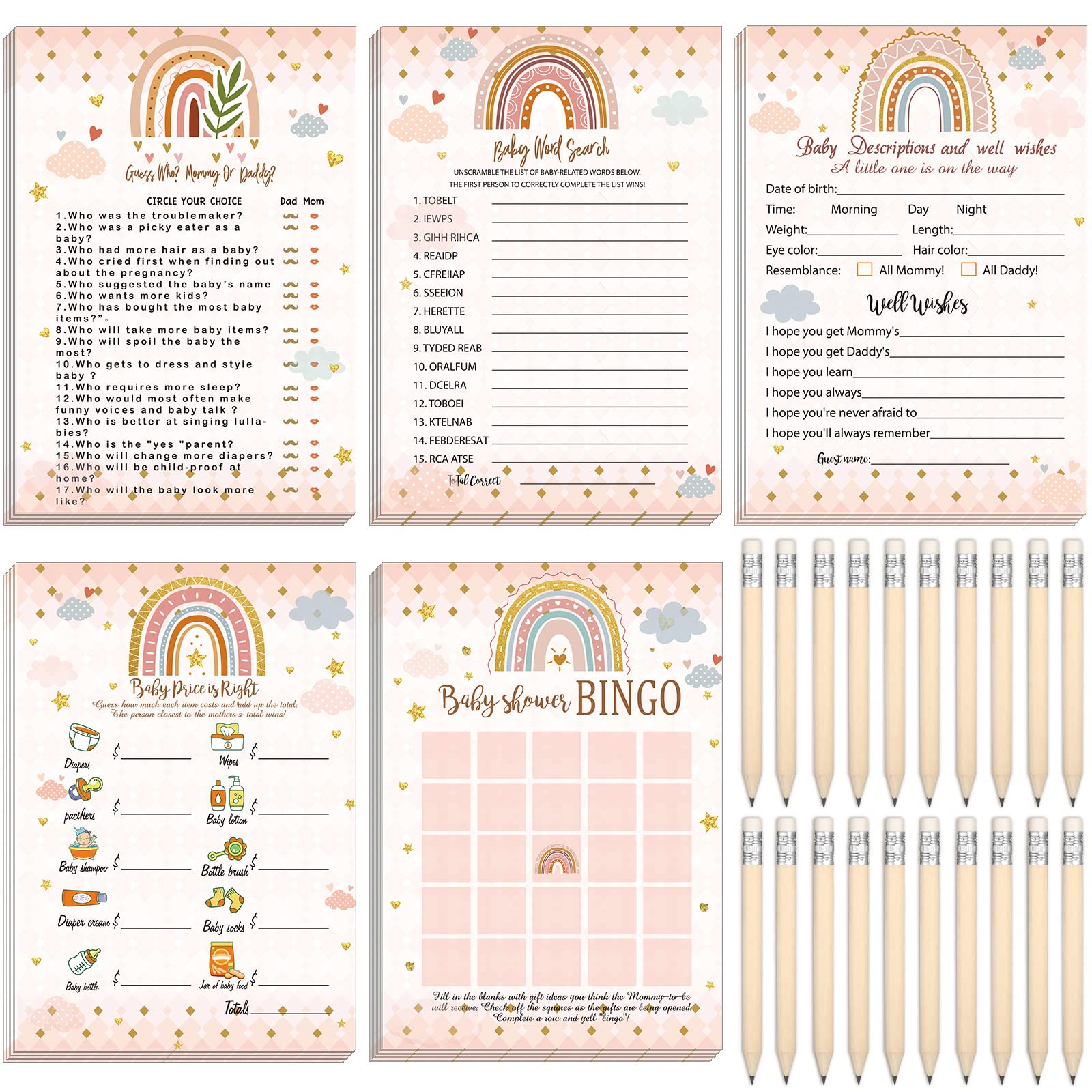 Buy 220 Pcs Boho Baby Shower Games Bohemian Rainbow Theme 5 Games Set